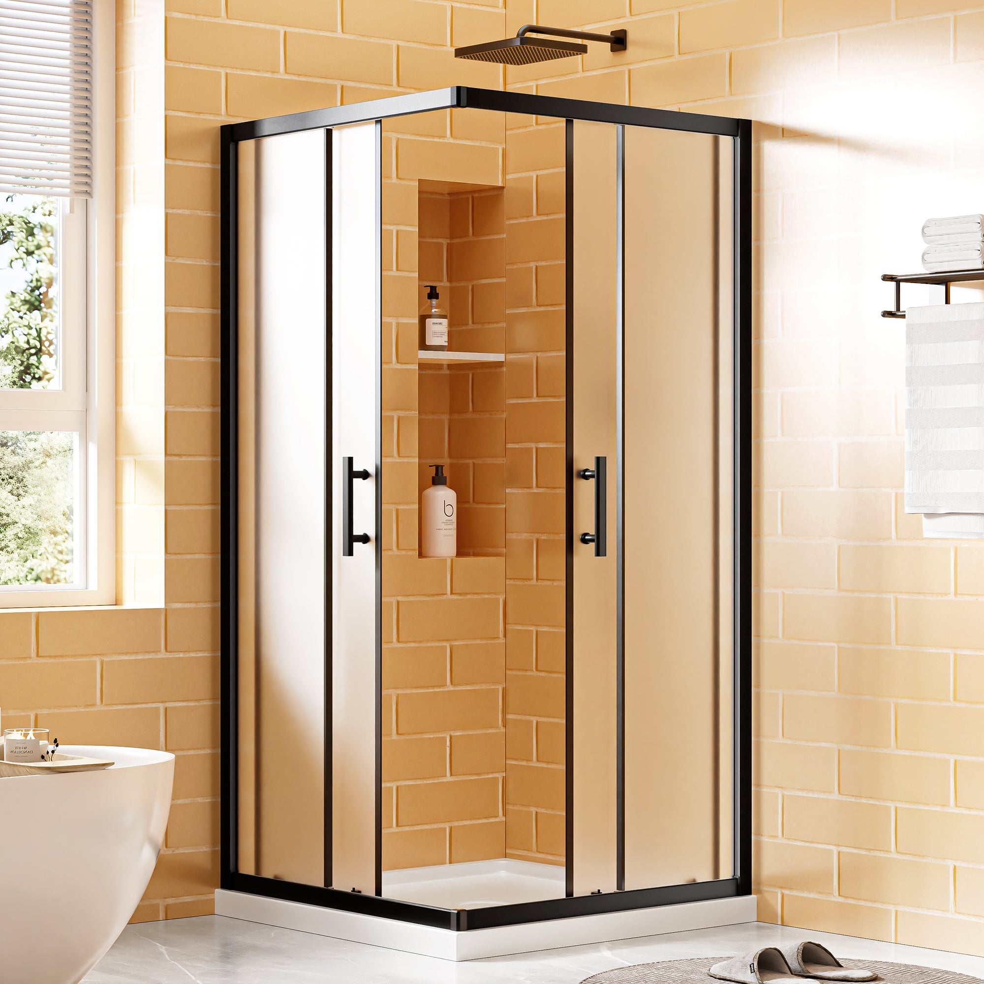 36 x 36 x 72 in Frosted Corner Sliding Shower Enclosure - 36 x 36 x 72 in / Matte Black / Frosted Glass view 2
