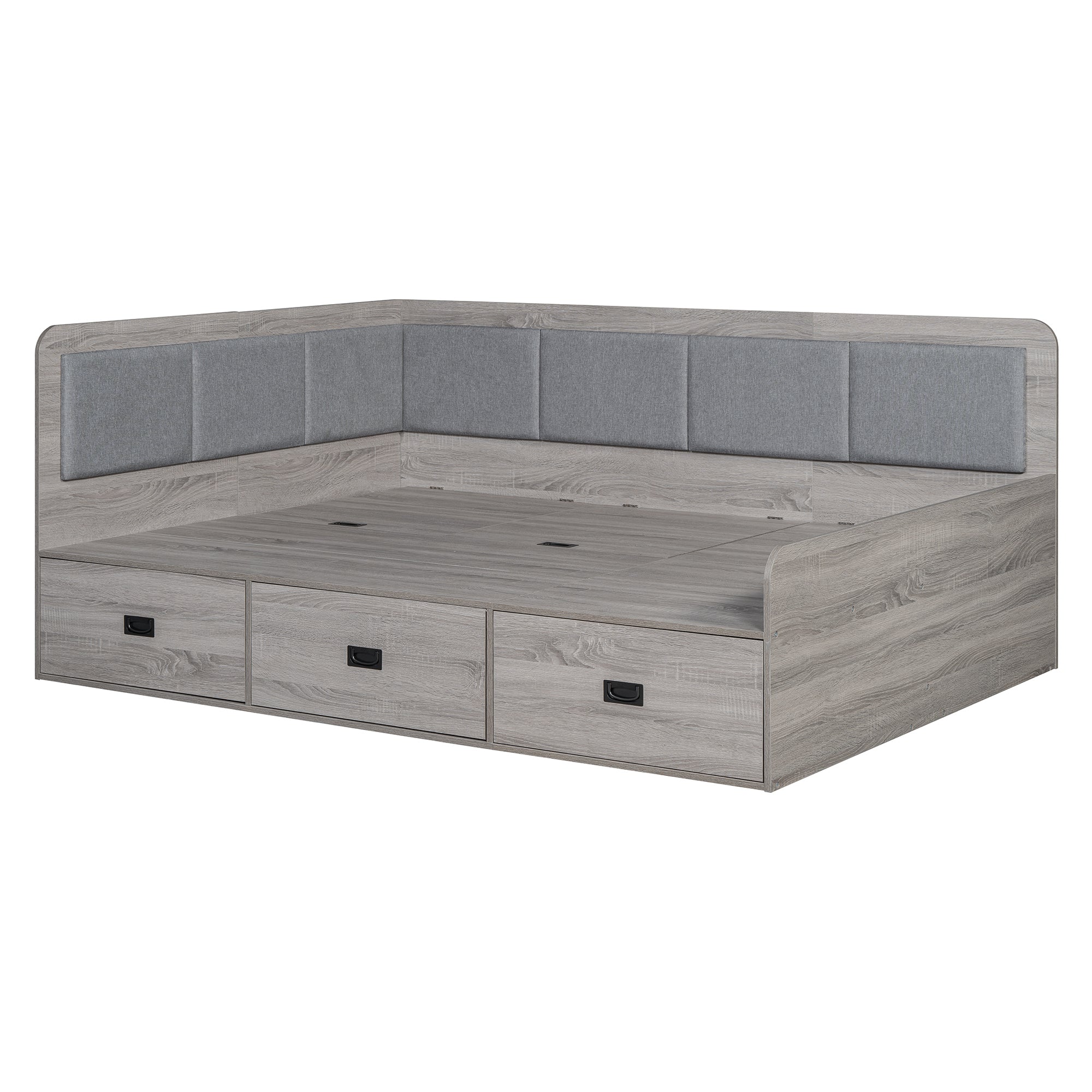 Full Size Daybed with Three Drawers and Three Storage Compartments, Gray