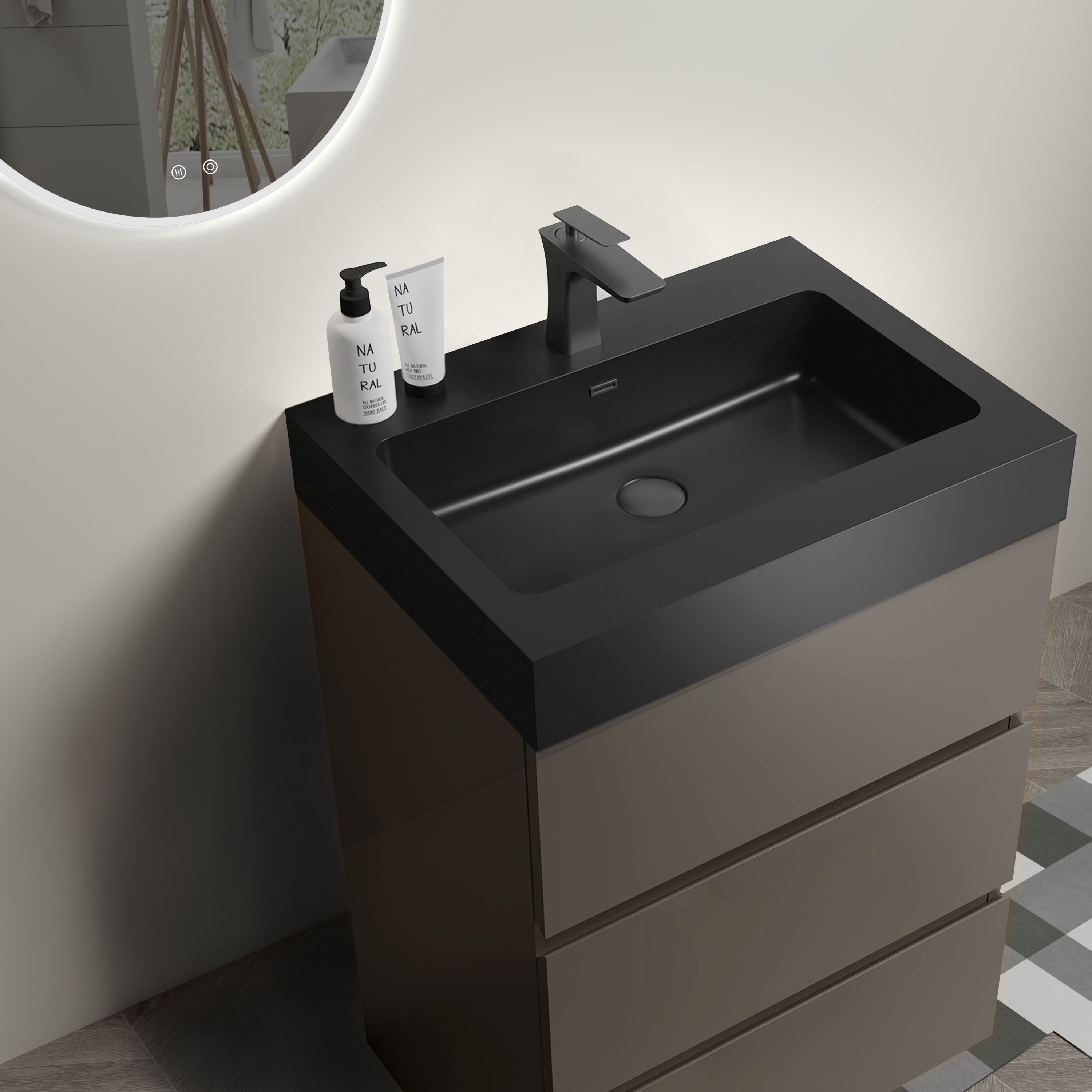 Alice 24" Gray Bathroom Vanity with Sink, Large Storage Freestanding Bathroom Vanity for Modern Bathroom, One-Piece Black Sink Basin without Drain and Faucet, Pre-assembled