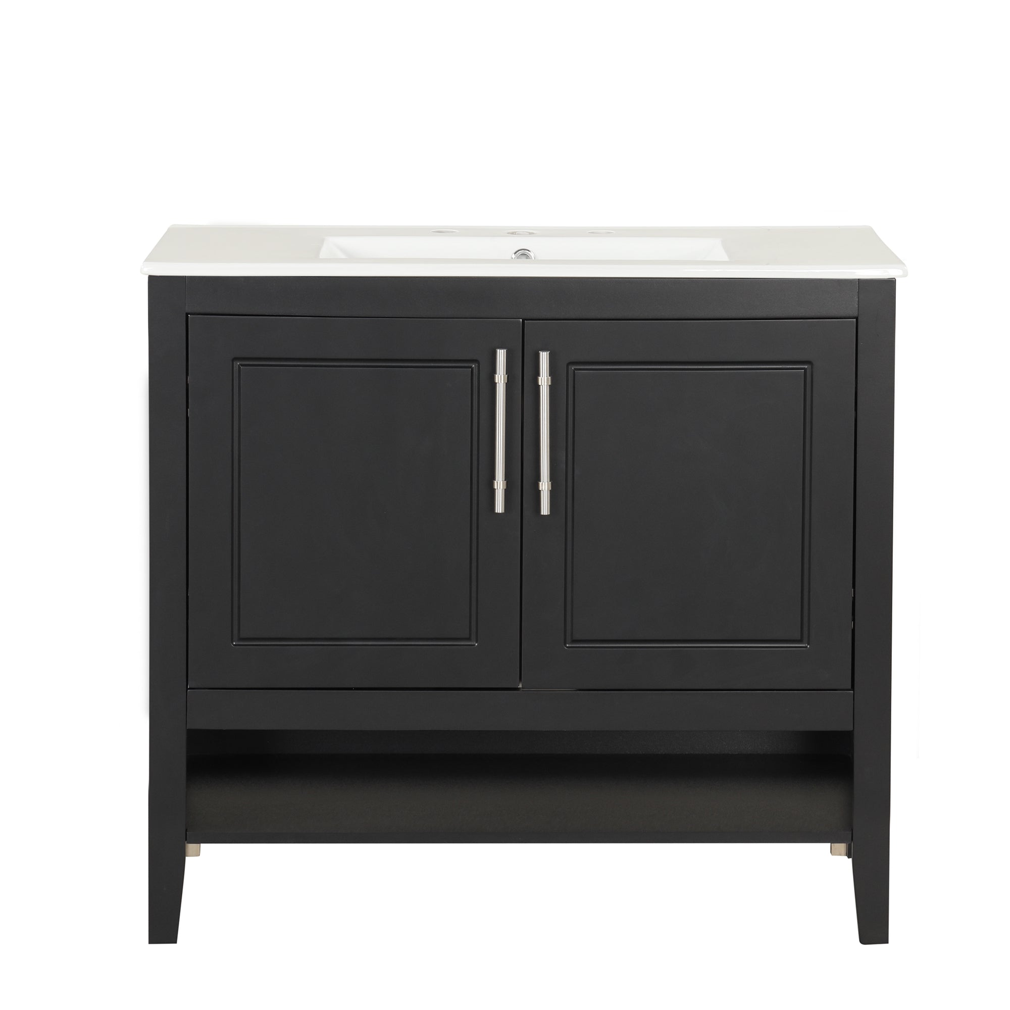 36" Bathroom Vanity with Sink, Multi-functional Bathroom Cabinet with Doors and Drawers, MDF Frame and MDF Board, Black