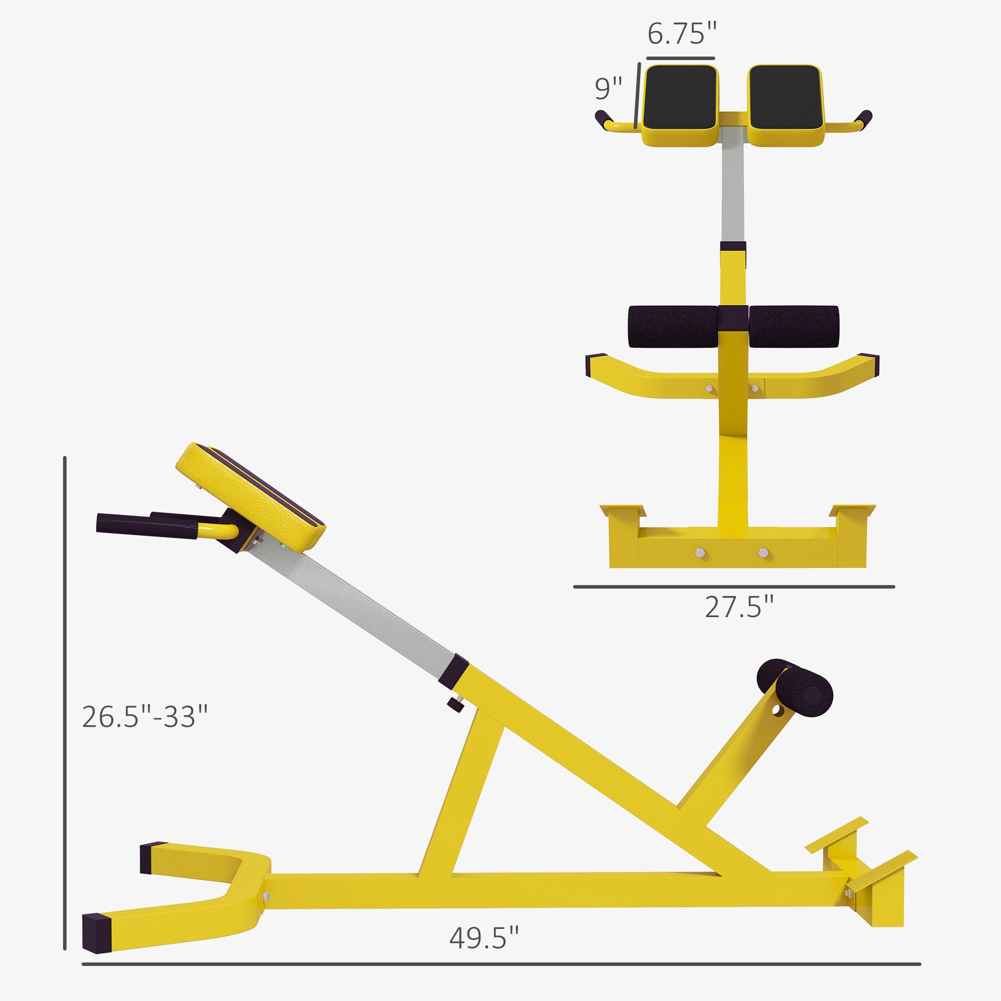 Soozier Roman Chair Back Extension Machine, Height Adjustable Hyperextension Bench with Dip Bars, Multi-Functional for Back, Core, Arms and Whole-Body Training, Yellow