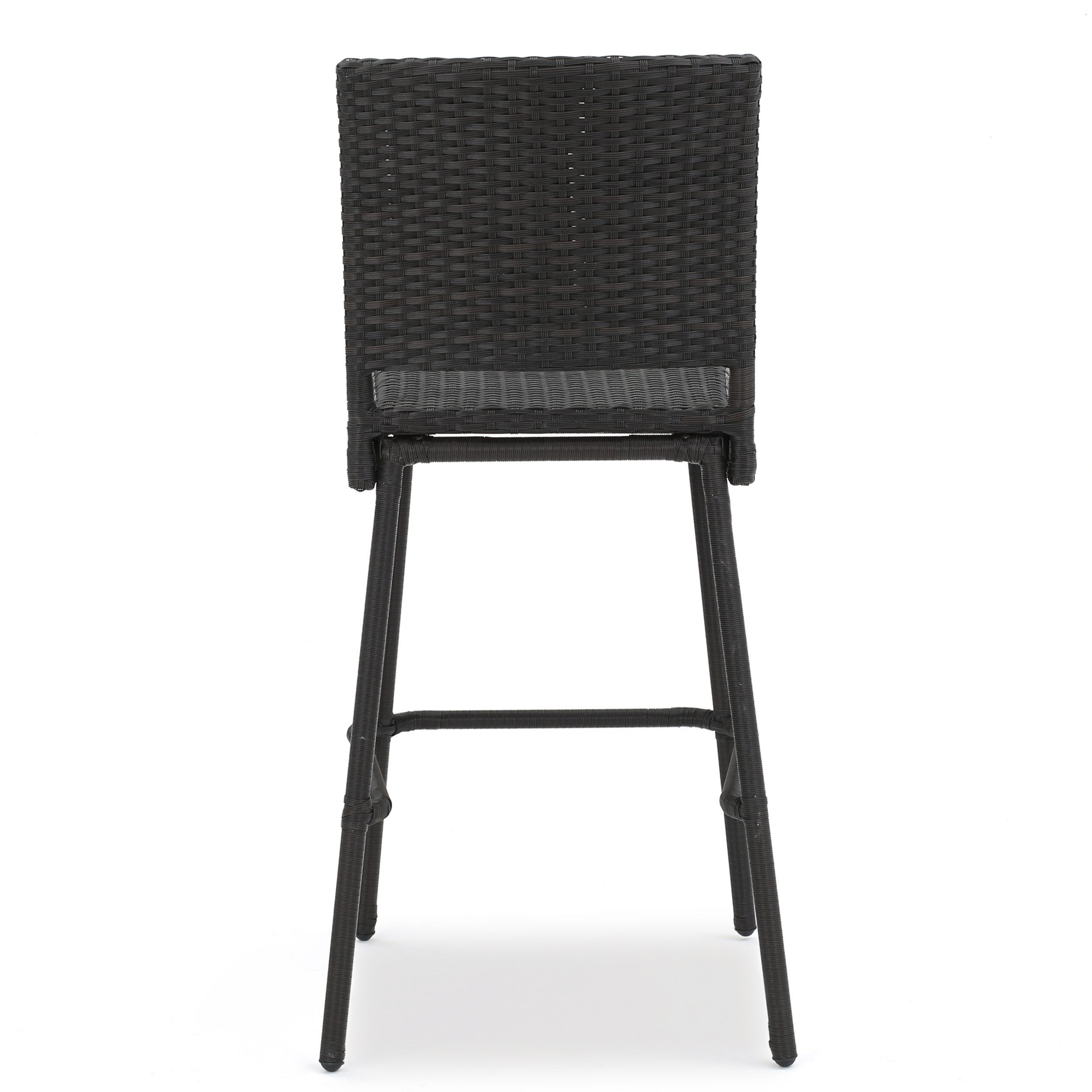 29" Outdoors PE Rattan Armless Barstools, Set of 2, Dark Brown