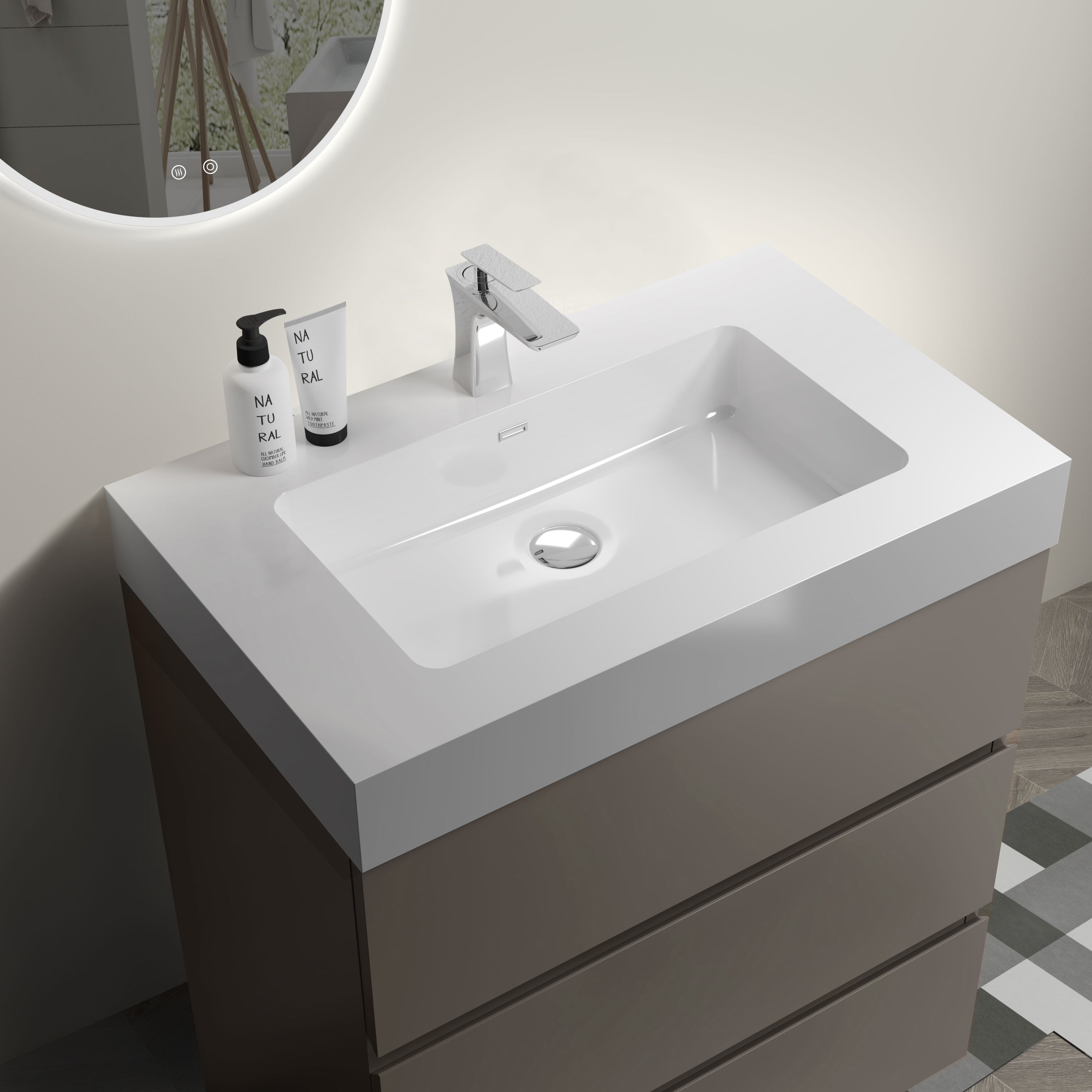 Alice 30" Gray Bathroom Vanity with Sink, Large Storage Freestanding Bathroom Vanity for Modern Bathroom, One-Piece White Sink Basin without Drain and Faucet, Pre-assembled