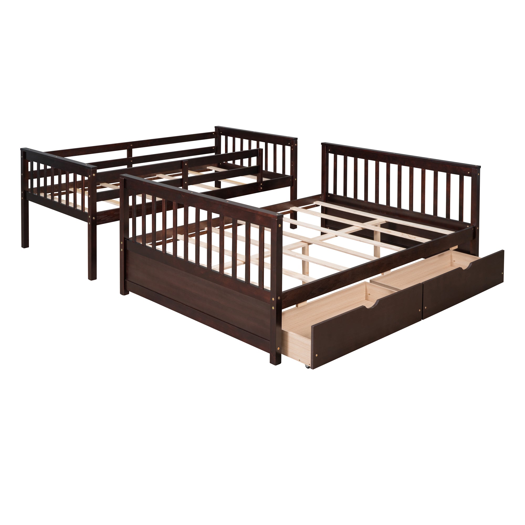 Twin-Over-Full Bunk Bed with Ladders and Two Storage Drawers(Espresso)(old sku:LT000165AAP)