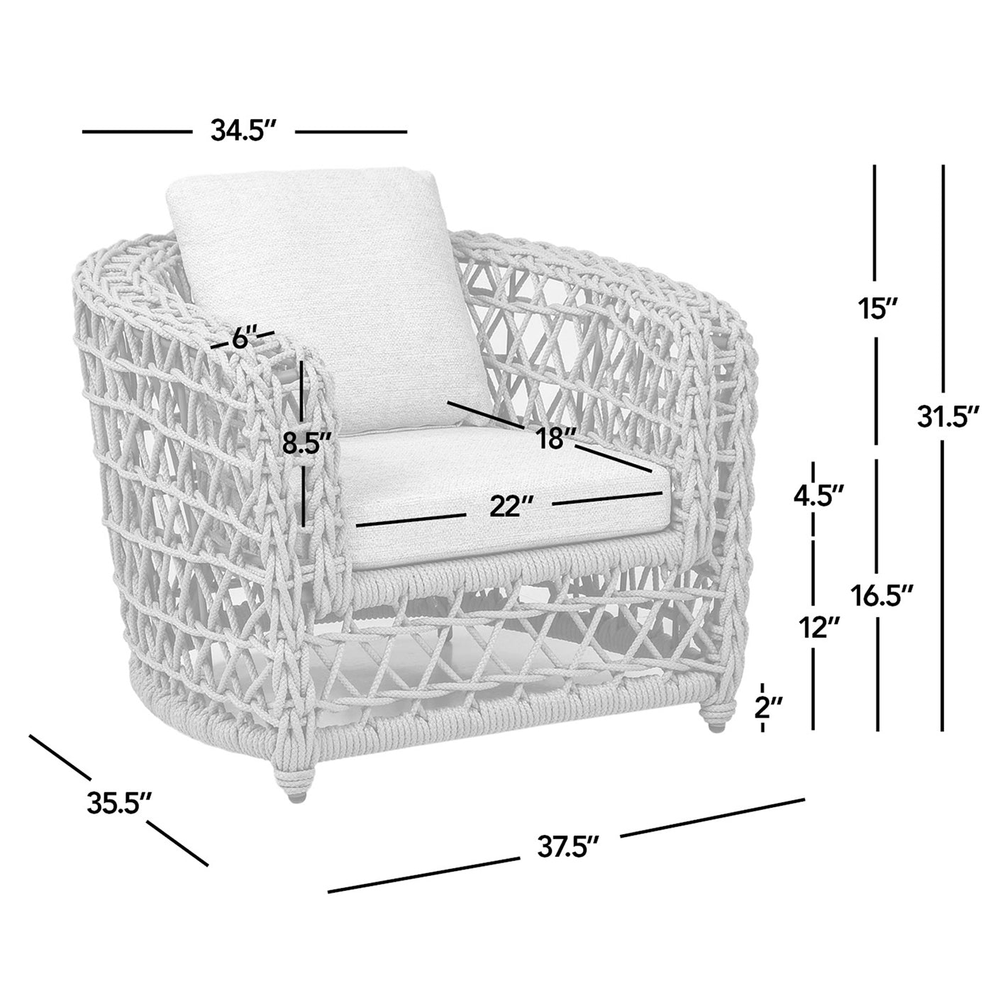 Everly 37.5" Woven Frame Barrel Deep Seating Patio Arm Chair, Oat Beige Axroma Olefin