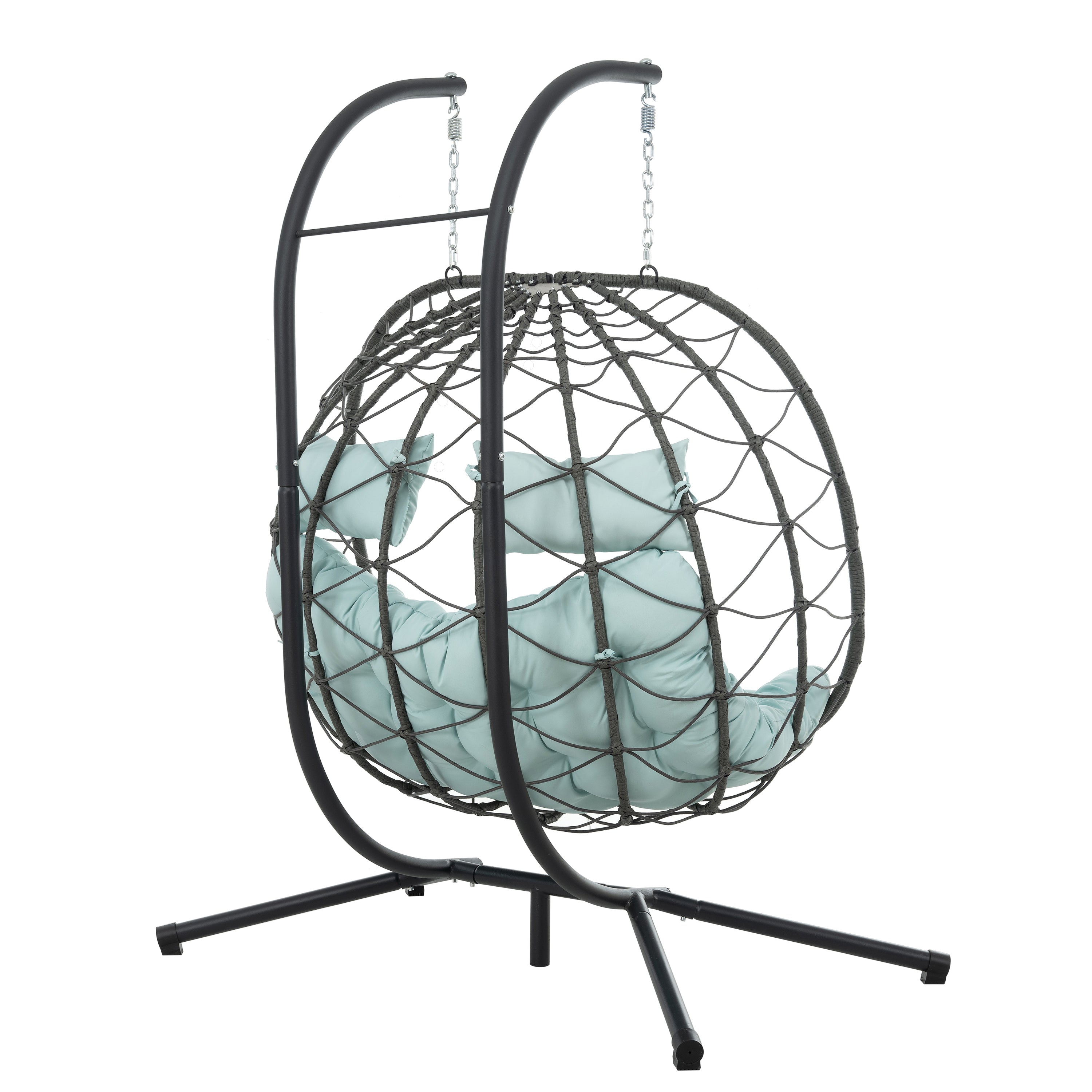 2 Persons Egg Chair with Stand Indoor Outdoor Swing Chair Patio Wicker Hanging Egg Chair Hanging Basket Chair with Stand for Bedroom Living Room Balcony