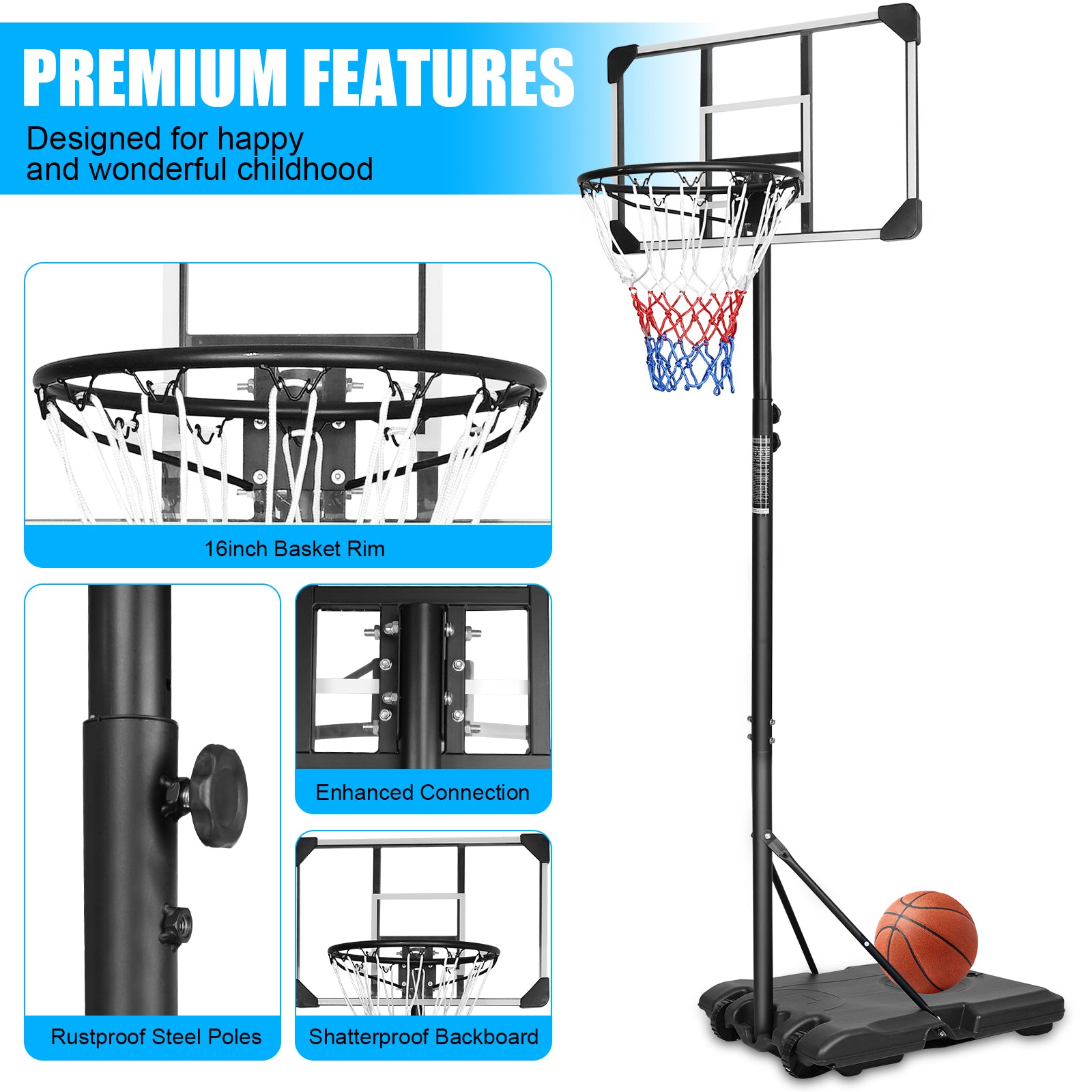 Basketball Goal Portable Basketball Hoop Indoor Outdoor Basketball Stand 5.6-7ft Adjustable 28in Backboard with Wheels