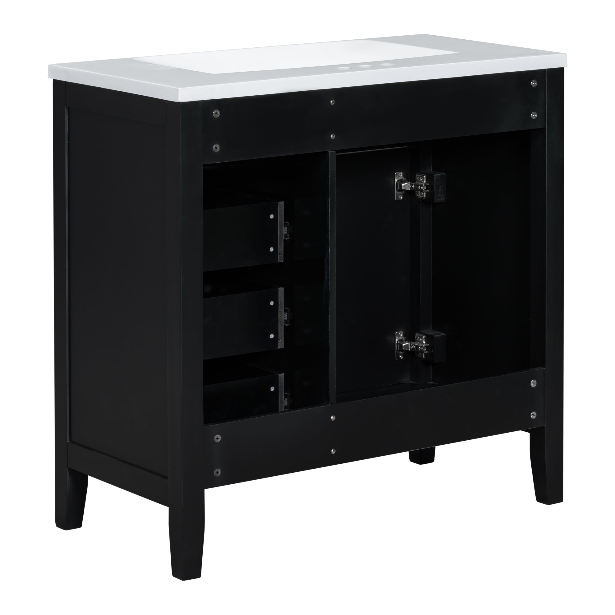 36" Bathroom Vanity with Sink Combo, Black Bathroom Cabinet with Drawers, Solid Frame and MDF Board (Old Sku:JL000007AAB)