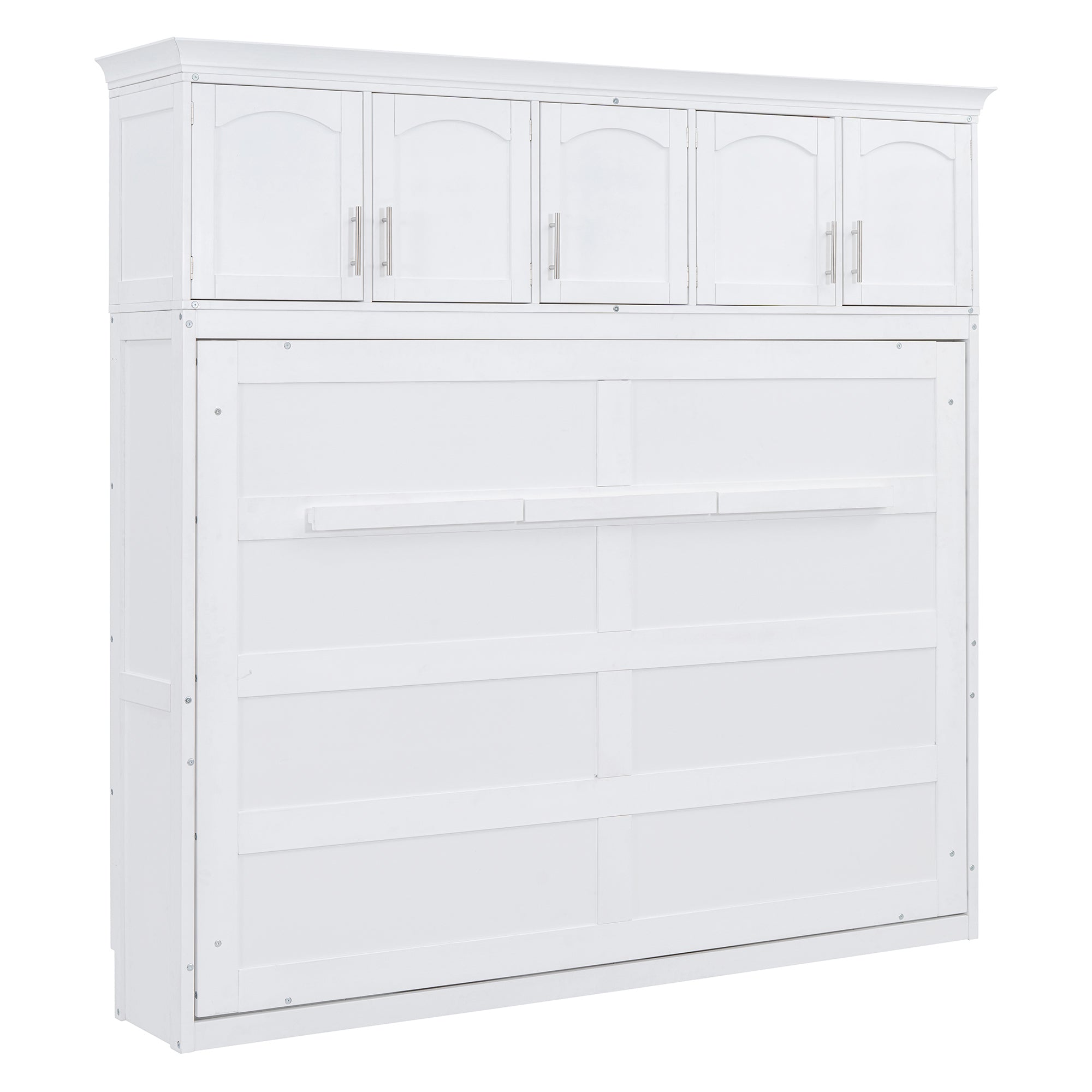 Queen Size Murphy Bed Wall Bed with Top Cabinets,White