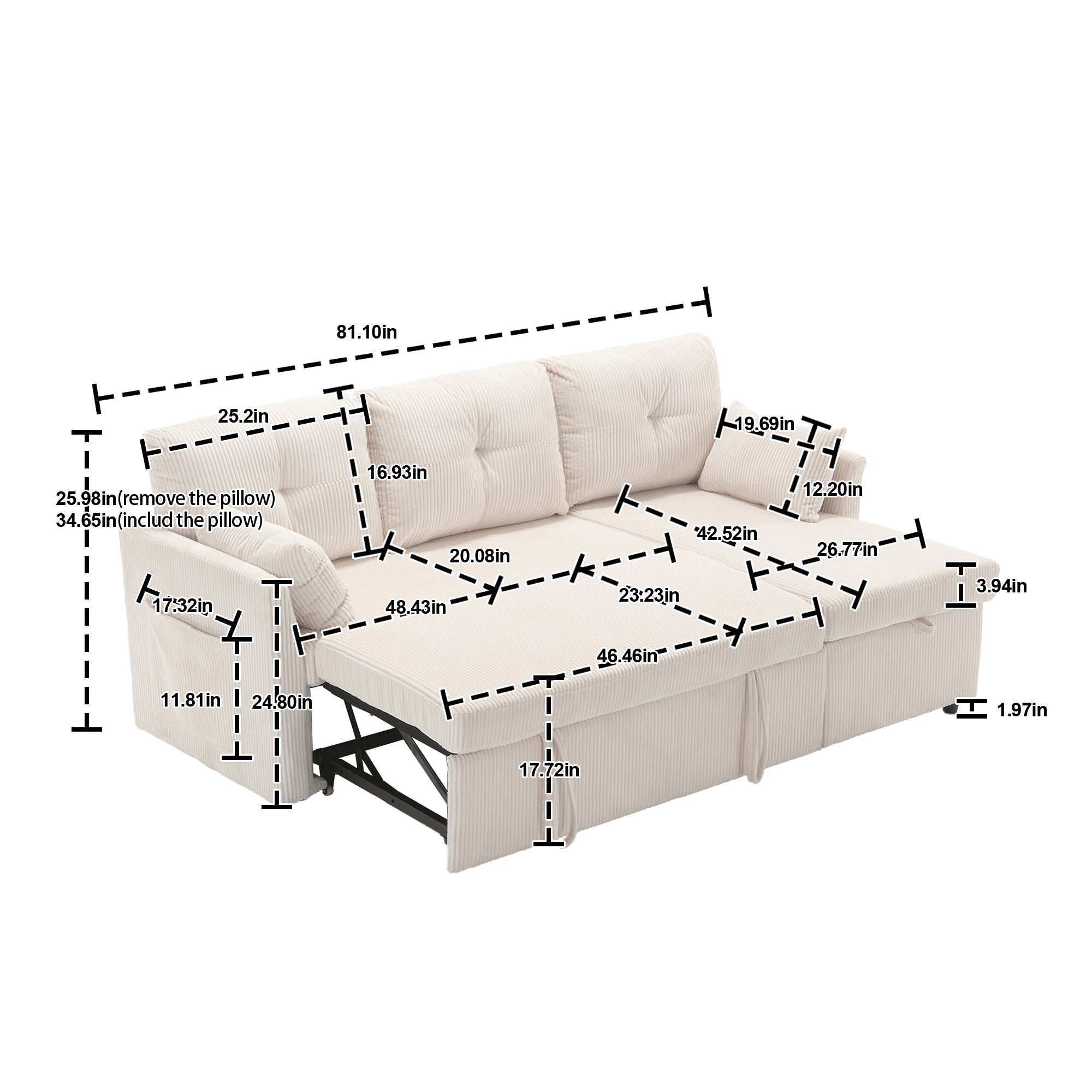 UNITED WE WIN-Furniture, modular L-shaped sofa, modular long sofa with reversible chaise lounge, Sofa bed, Sleeper sofa, modular sofa combination with storage seats.