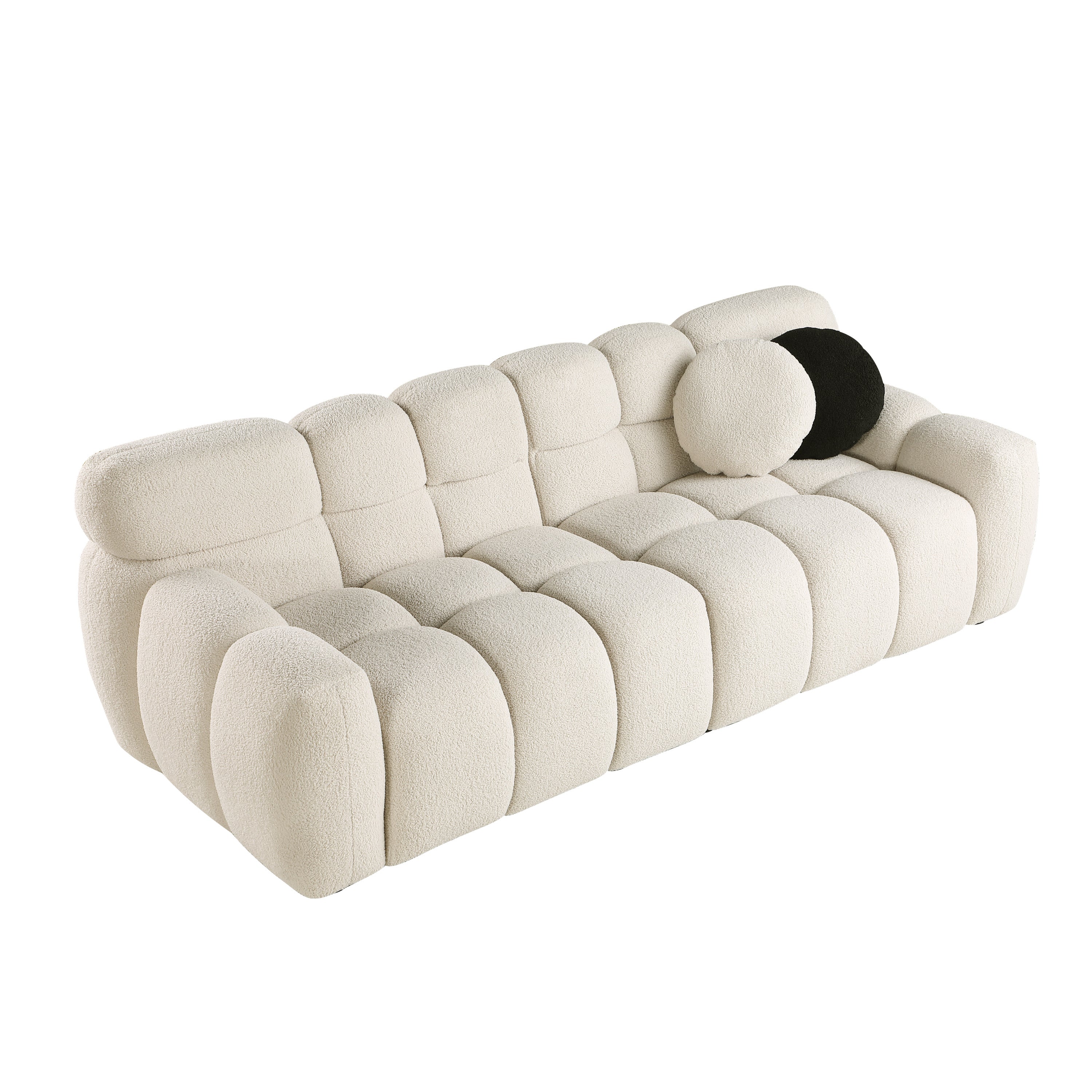 87.4 length ,35.83" deepth ,human body structure for USA people,  marshmallow sofa,boucle sofa ,3 seater, BEIGE  BOUCLE