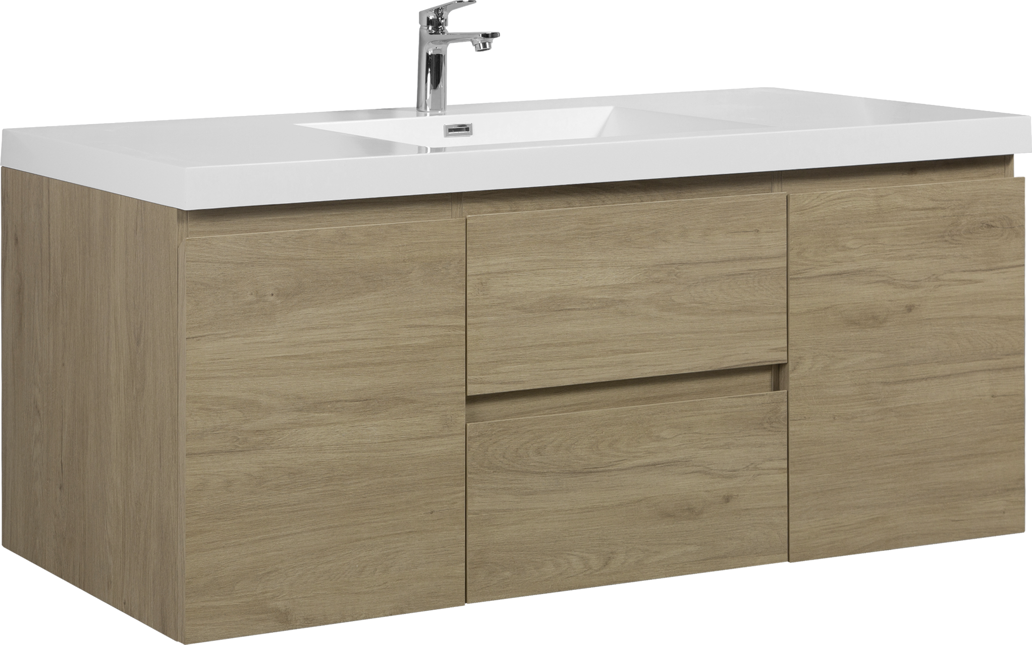 60" Floating Bathroom Vanity with Sink, Modern Wall-Mounted Bathroom Storage Vanity Cabinet with Resin Top Basin and Soft Close Drawers, Natural Oak 24V11-60SNO