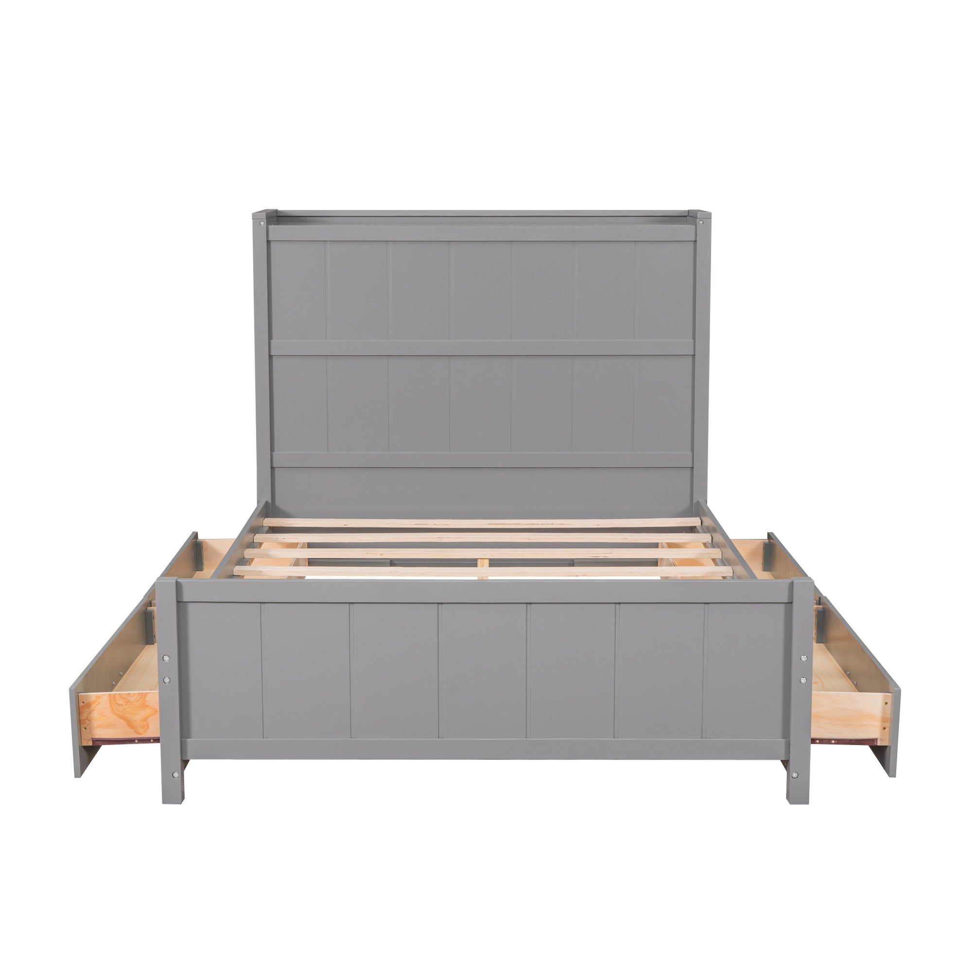 Full Size Platform Bed with Drawers and Storage Shelves, Gray