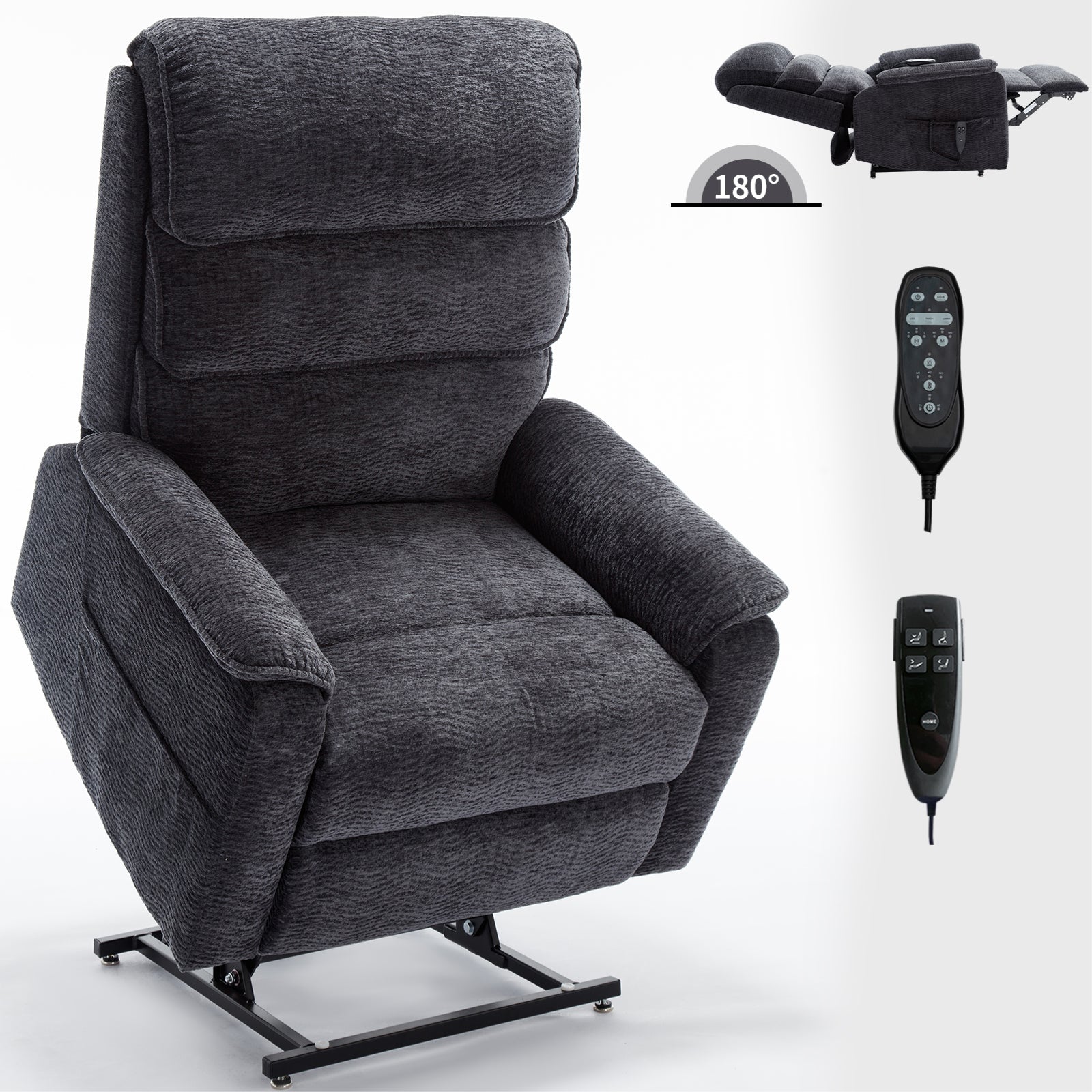 Grey Chenille Dual Motor Infinite Position Up to 350 LBS Power Lift Recliner Chair with Power-Remote, Heat Massage and Heavy Duty Motion Mechanism