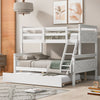 Twin over full white bunk bed with trundle and ladder, front view