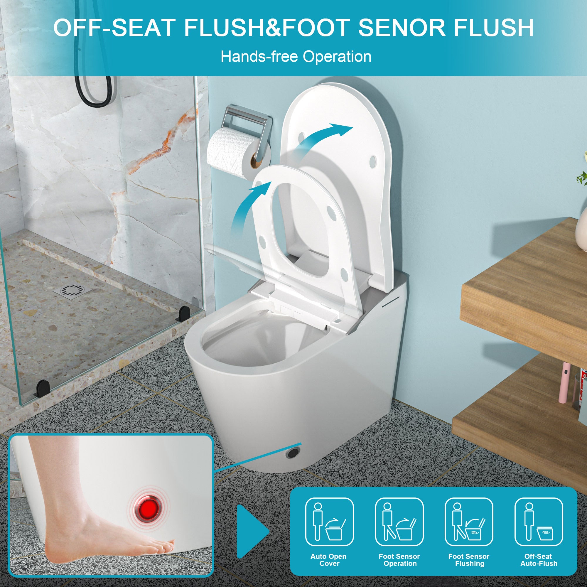 Smart Toilet with Bidet Built in, Auto Open & Close, Elongated Heated seat, Foot Sensor Flush, LED Display, Warm Water Wash, Dryer, Night Light