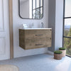 Praga Floating Vanity Sink with 2-Drawers  Dark Brown / White