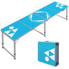 Outsunny 8ft Portable Beer Pong Table with Adjustable Legs, Folding Camping Table, Aluminum Picnic Table, for Party, Travel, BBQ, Beach, Blue and White