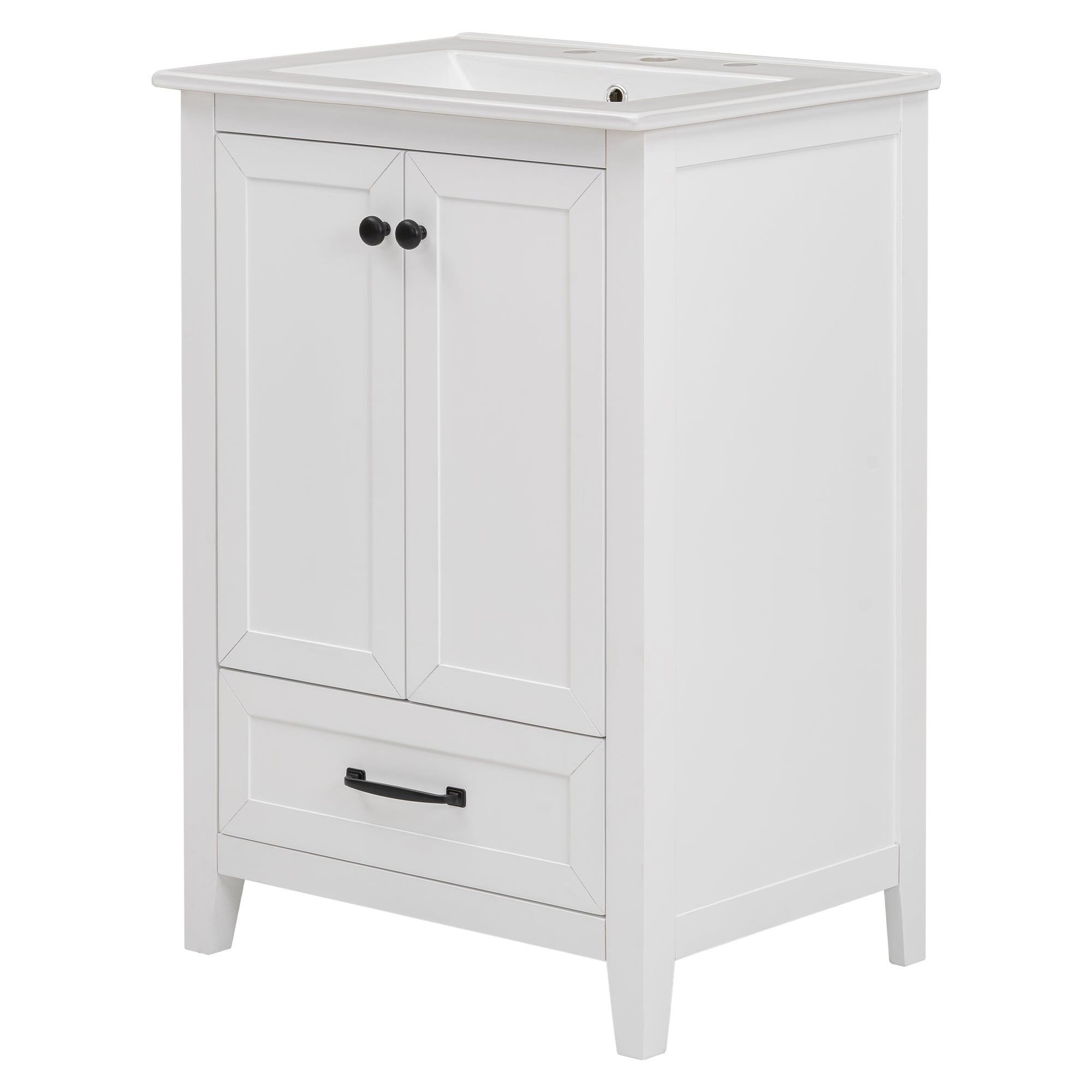 24" Bathroom Vanity with Sink, Bathroom Vanity Cabinet with One Drawer and Doors, Solid Wood and MDF, White