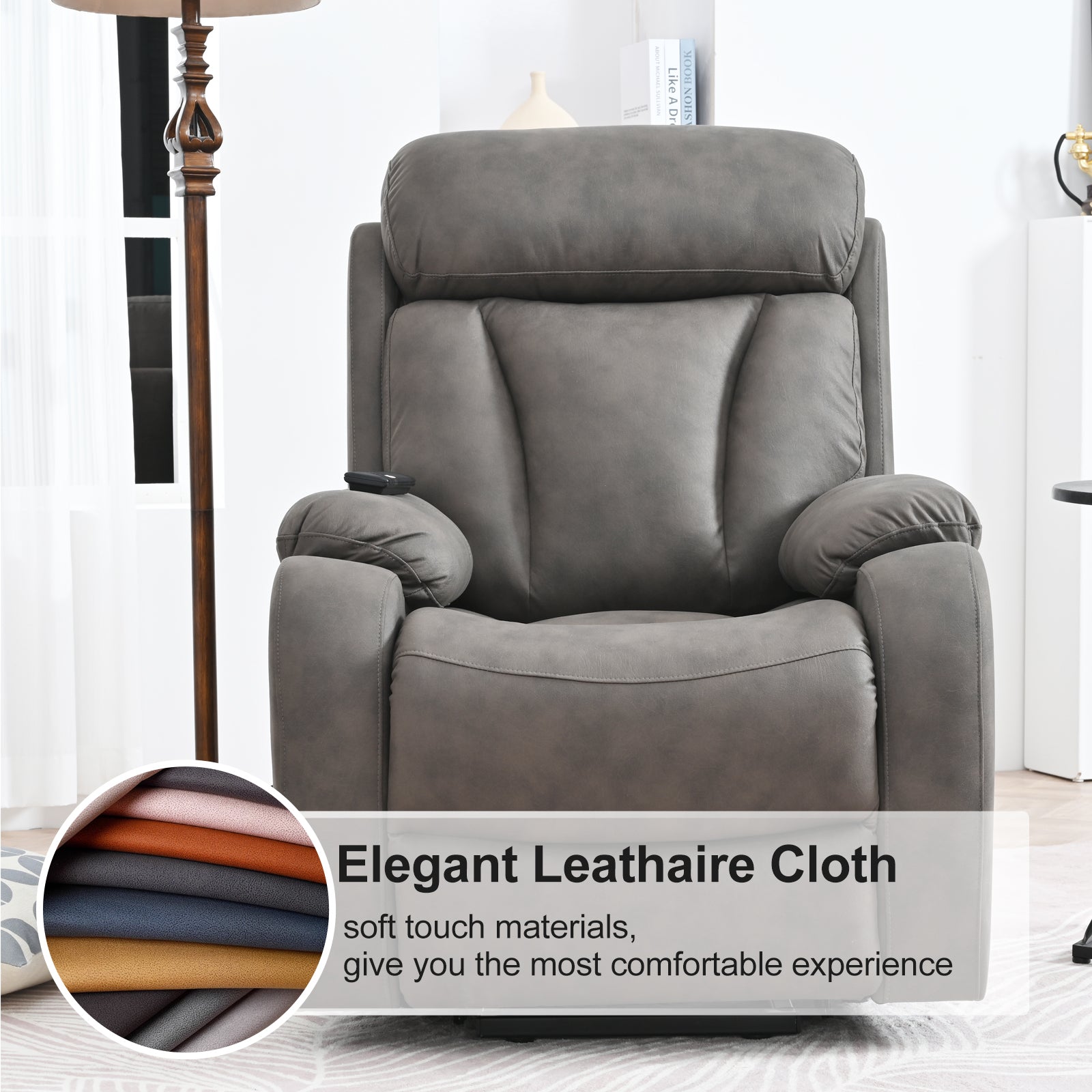 Lift Chair Recliner for Elderly Power Remote Control Recliner Sofa Relax Soft Chair Anti-skid Australia Cashmere Fabric Furniture Living Room(Dark Gray)