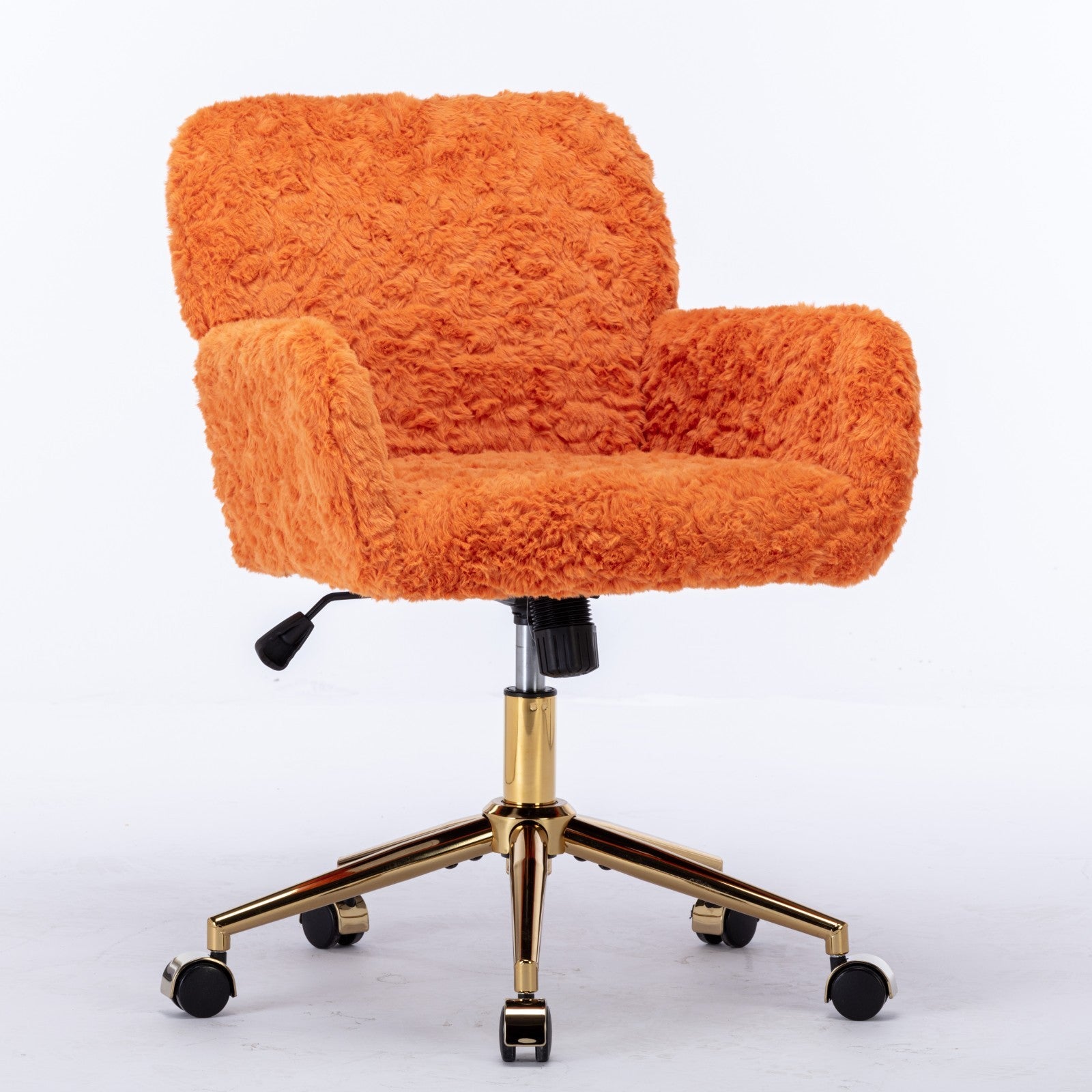 A&A Furniture Office Chair,Artificial rabbit hair Home Office Chair with Golden Metal Base,Adjustable Desk Chair Swivel Office Chair,Vanity Chair(Orange)