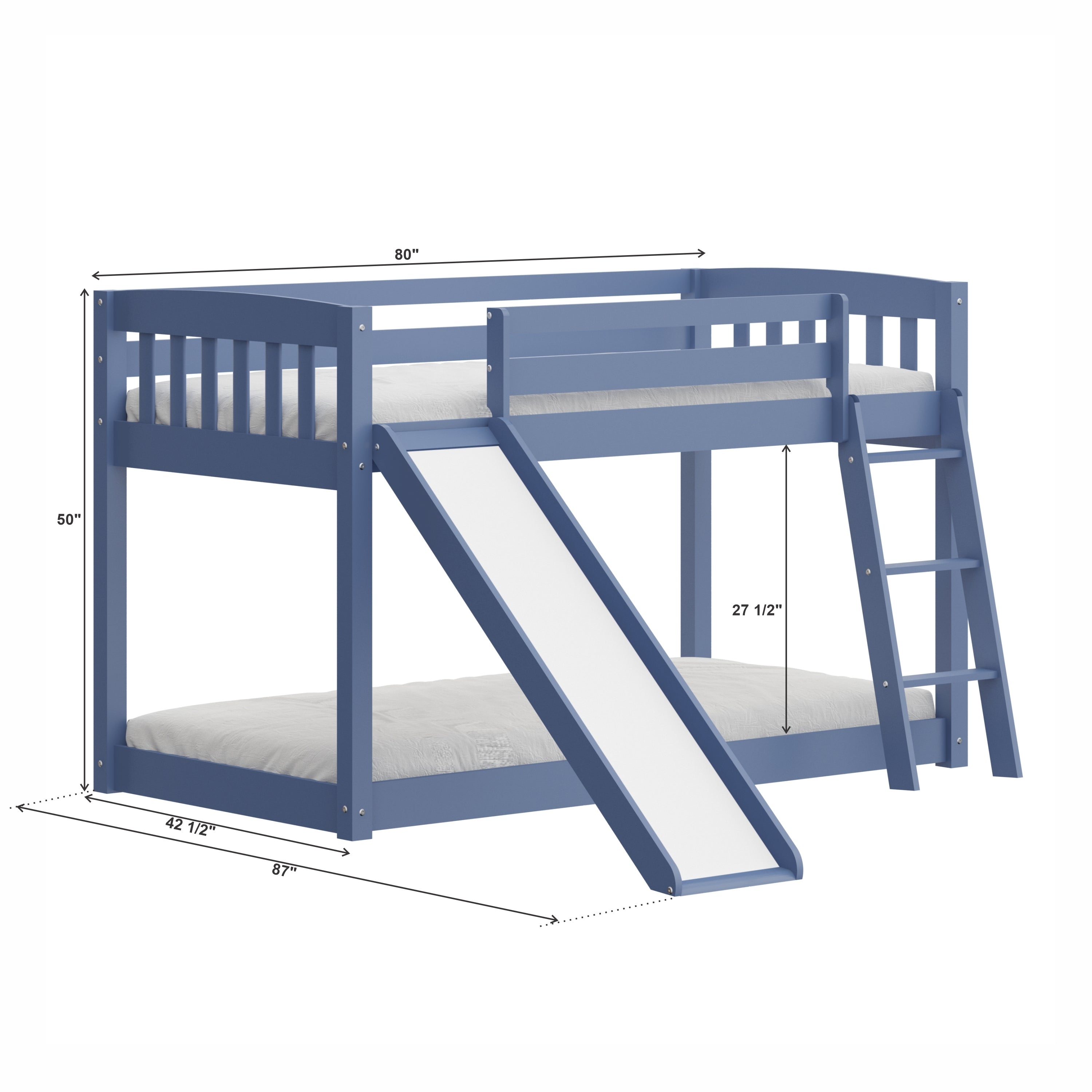 Kids Bunk Bed Twin Over Twin with Slide and Stairs, Heavy Duty Solid Wood Twin Bunk Beds, Toddler Bed Frame with Safety Guardrails, Blue