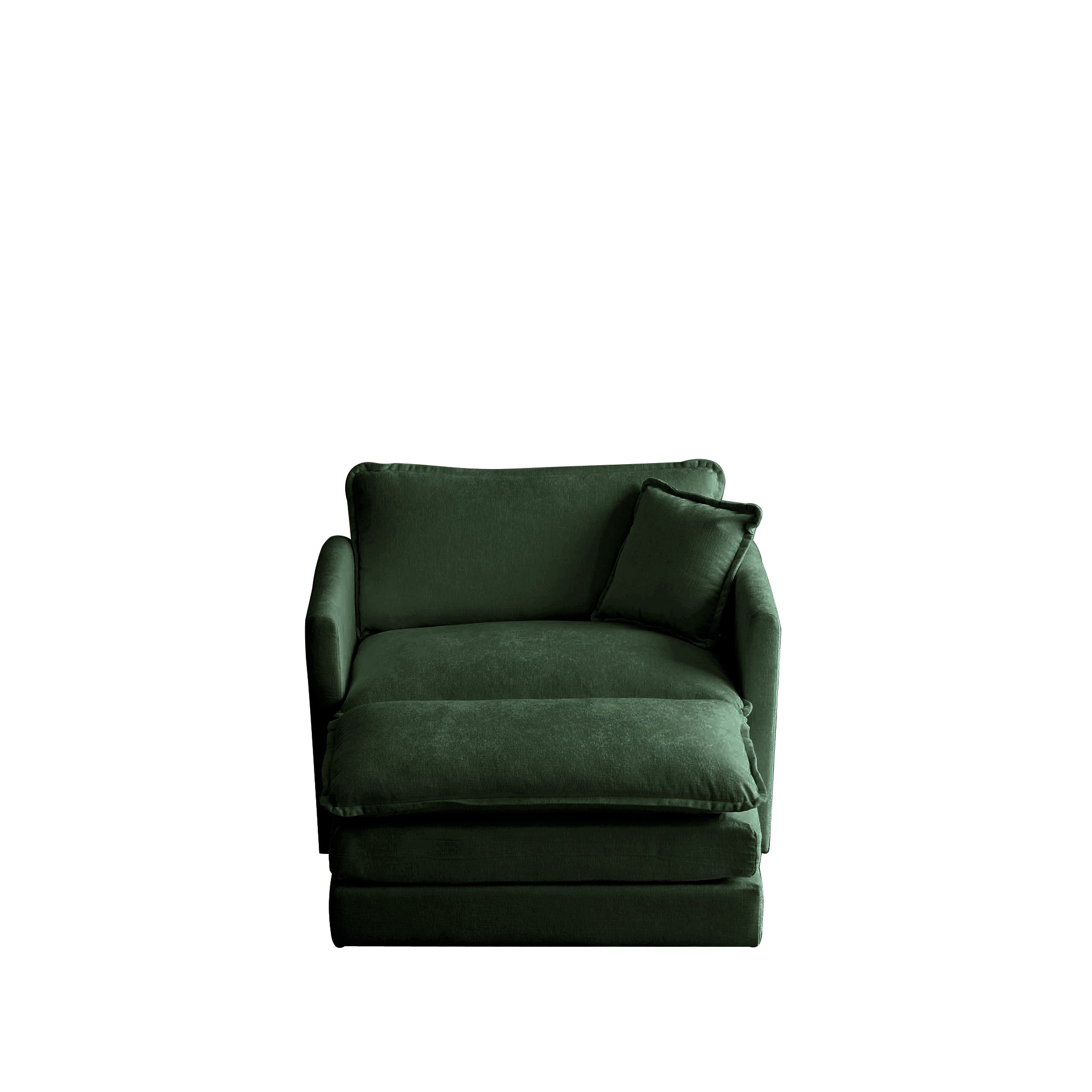 Modern Accent Chair with Ottoman, Living Room Club Chair Chenille Upholstered Armchair , Reading Chair for Bedroom, Green Chenille