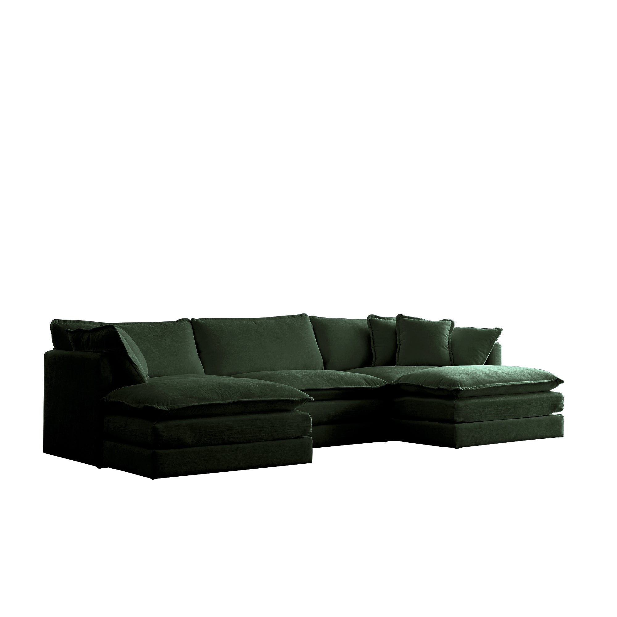 U-Shaped Sectional Sofa w/Reversible Footrest, 5-Seater Convertible Corner Couch with 2 Ottomans ,Modern Minimalist Soft Sofa & Couch for Living Room , Green Chenille