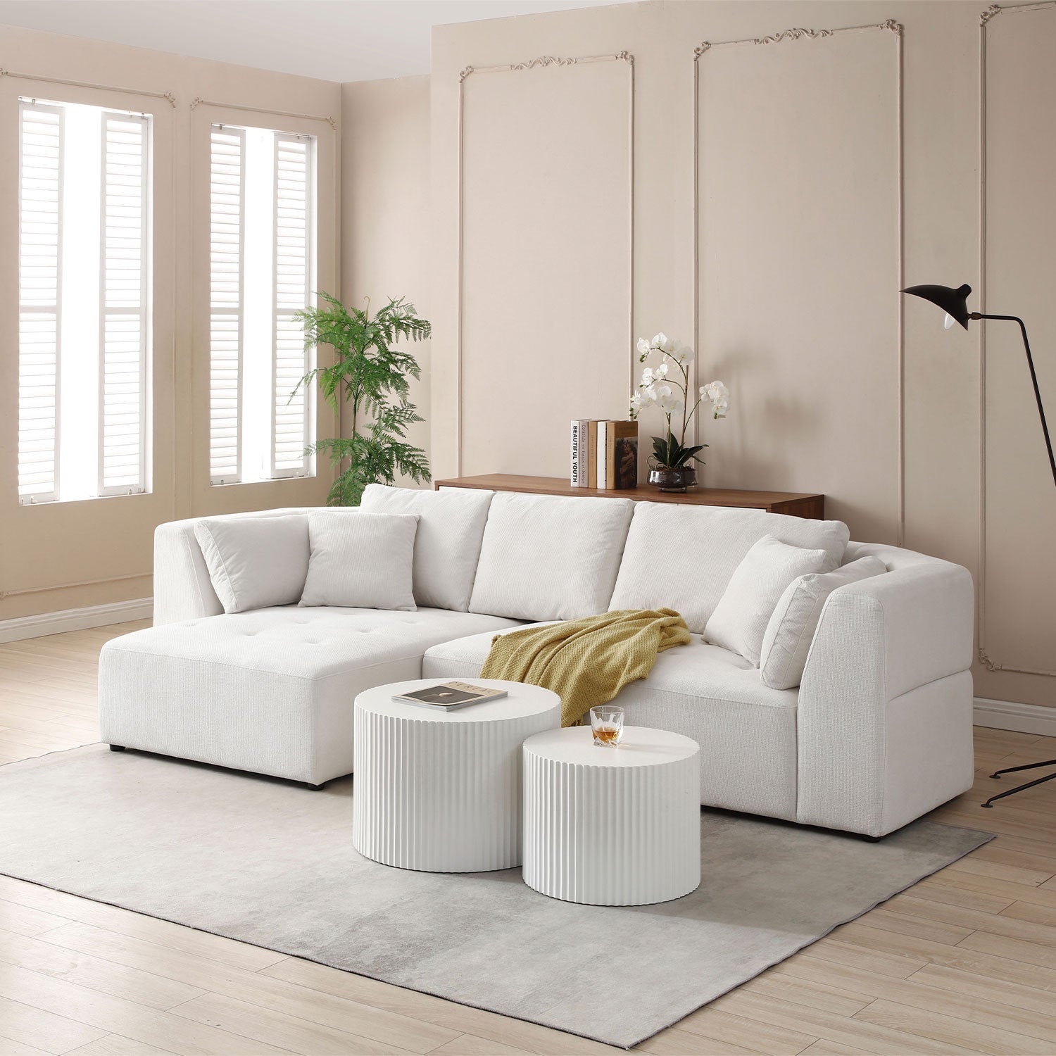 L-shape Sectional Sofa, Beige (Left-Facing Chaise)