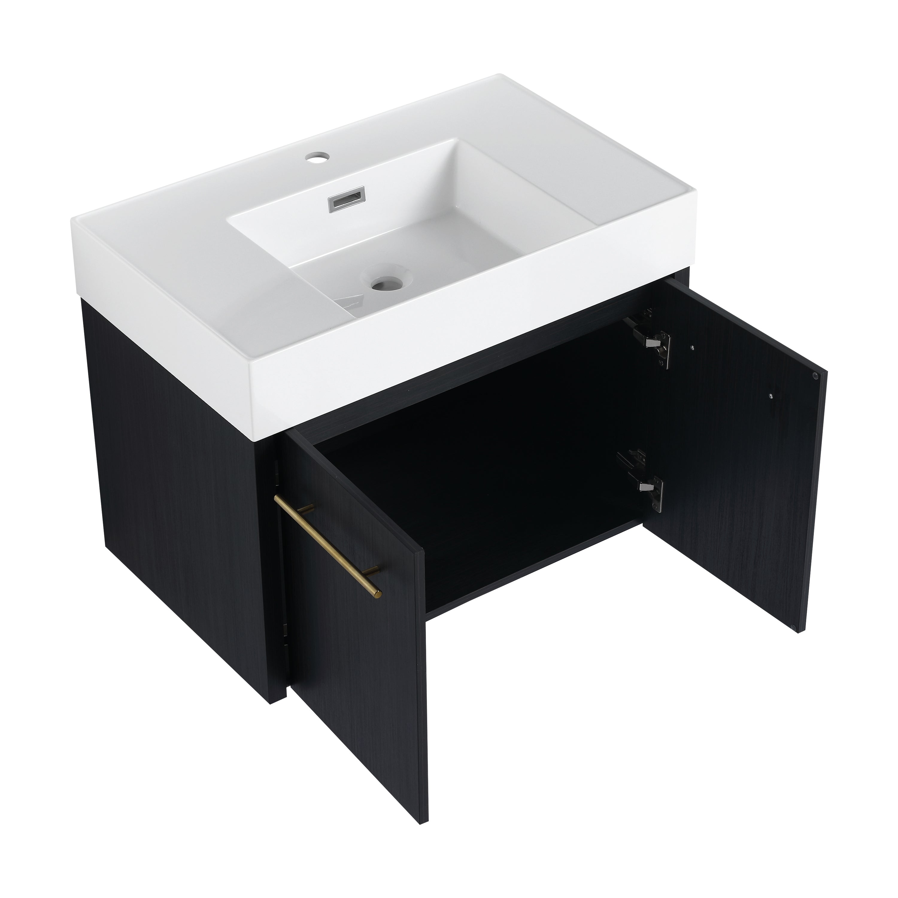 30 Inch Wall-Mounted Bathroom Vanity with Sink, Thick Edged Resin Basin, KD-Package