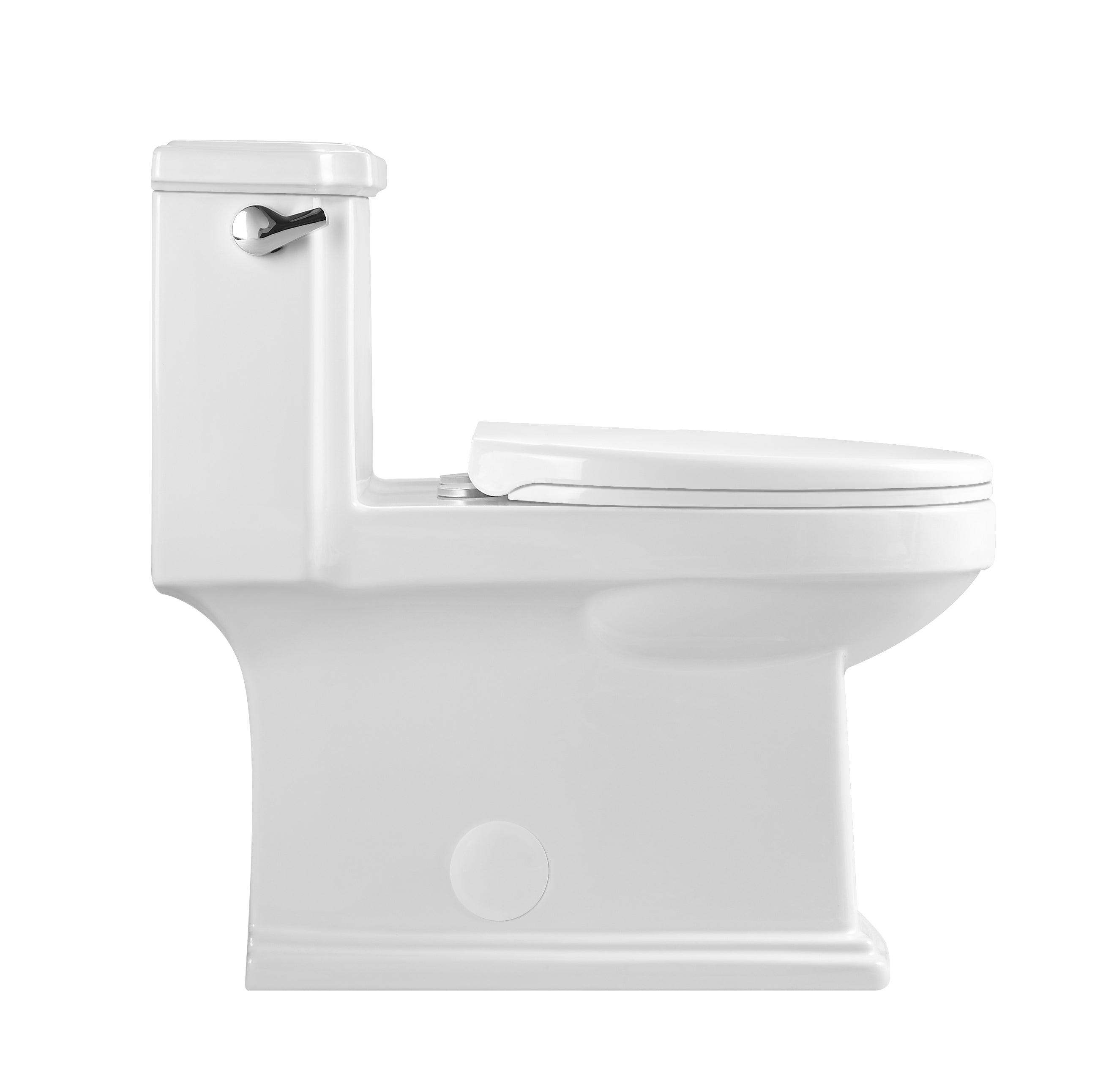 12 in. Rough In 1-Piece 1.28 GPF Single Flush Elongated Chair Toilet in Glossy White with Soft Close Seat