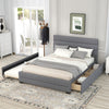 Queen Upholstered Platform Bed with Twin Size Trundle and Two Drawers,Grey