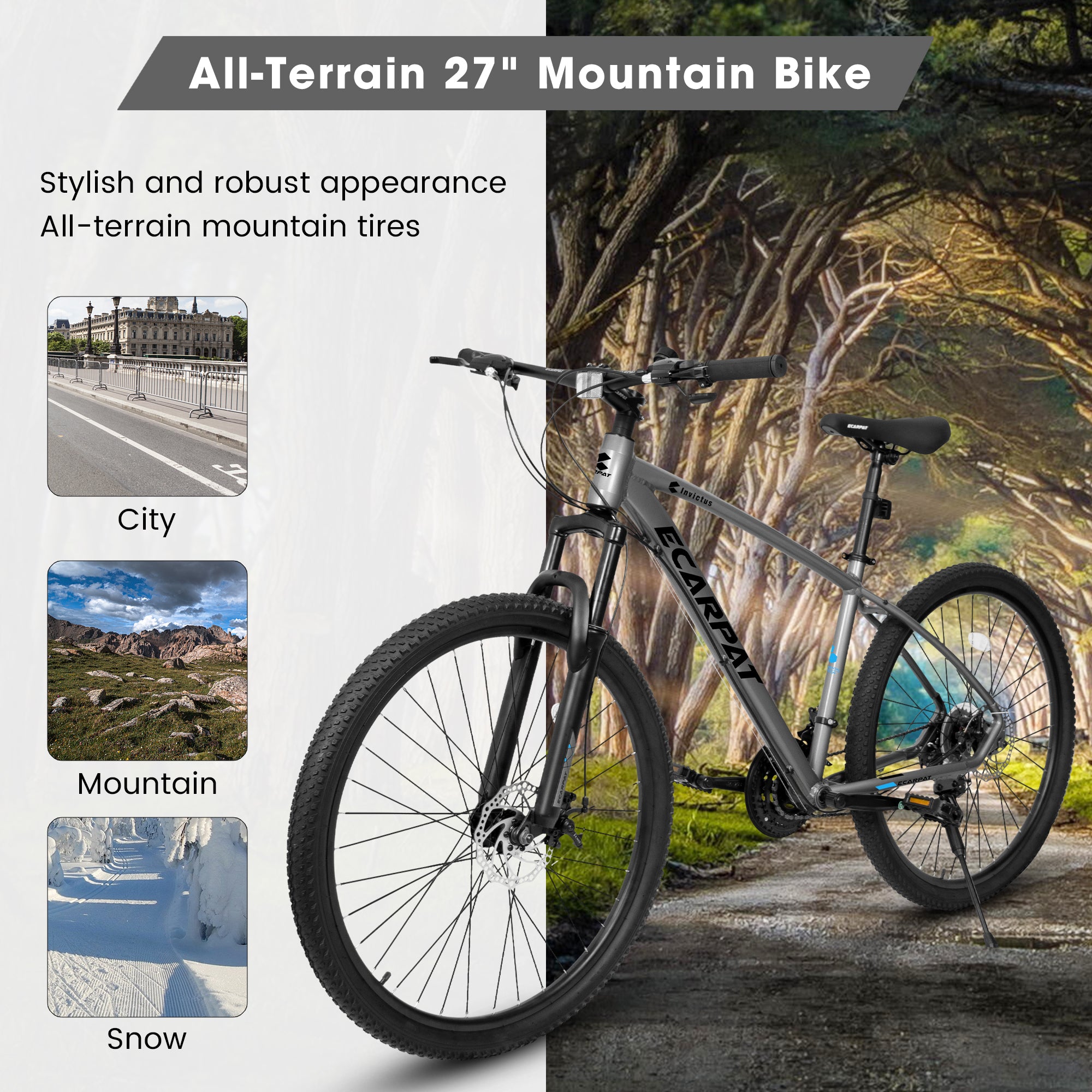 A2757 27 Inch Mountain Bike 21 Speed, Suspension Fork, Aluminum Frame Disc Brake, Mountain biking for both men and women.