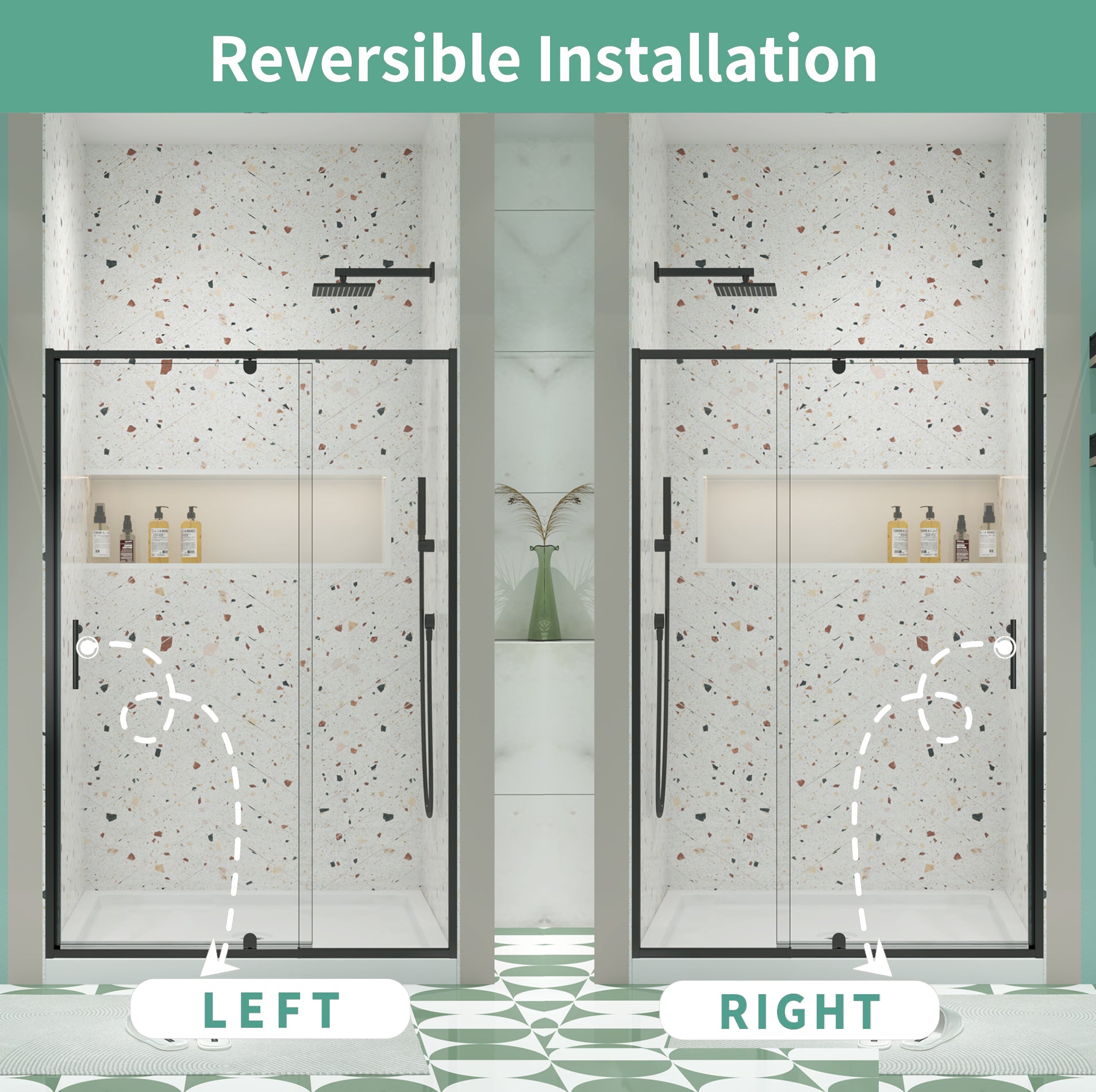Pivot swing shower door chrome finish