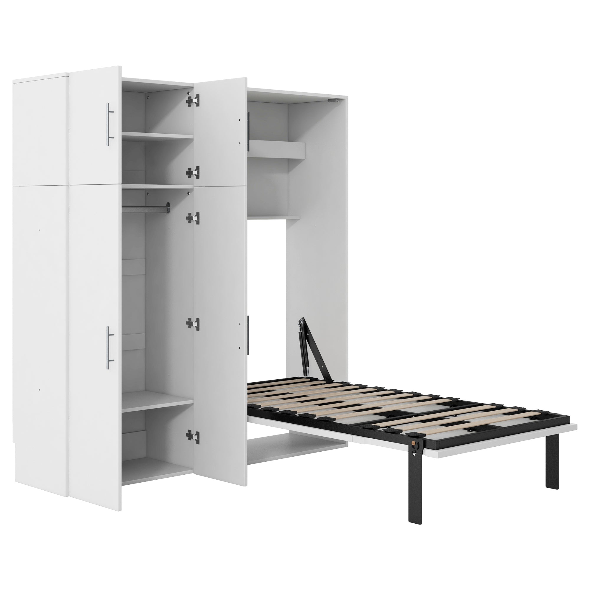 Twin Size Murphy Bed with Lockers and Wardrobes, White