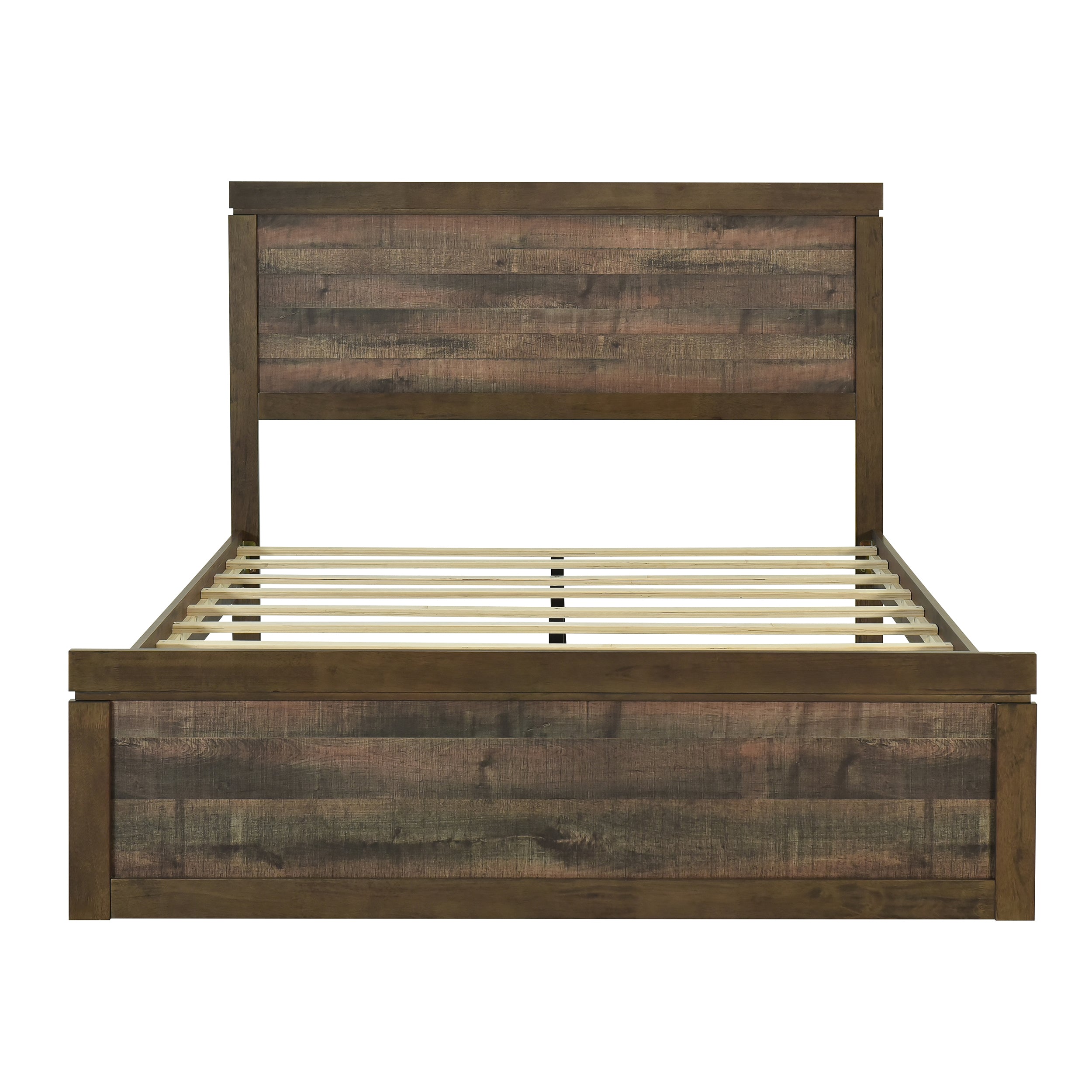 Vintage Farmhouse Style Full Size Platform Bed with 10 Wooden Slats Support, No Box Spring Needed, Rustic Brown