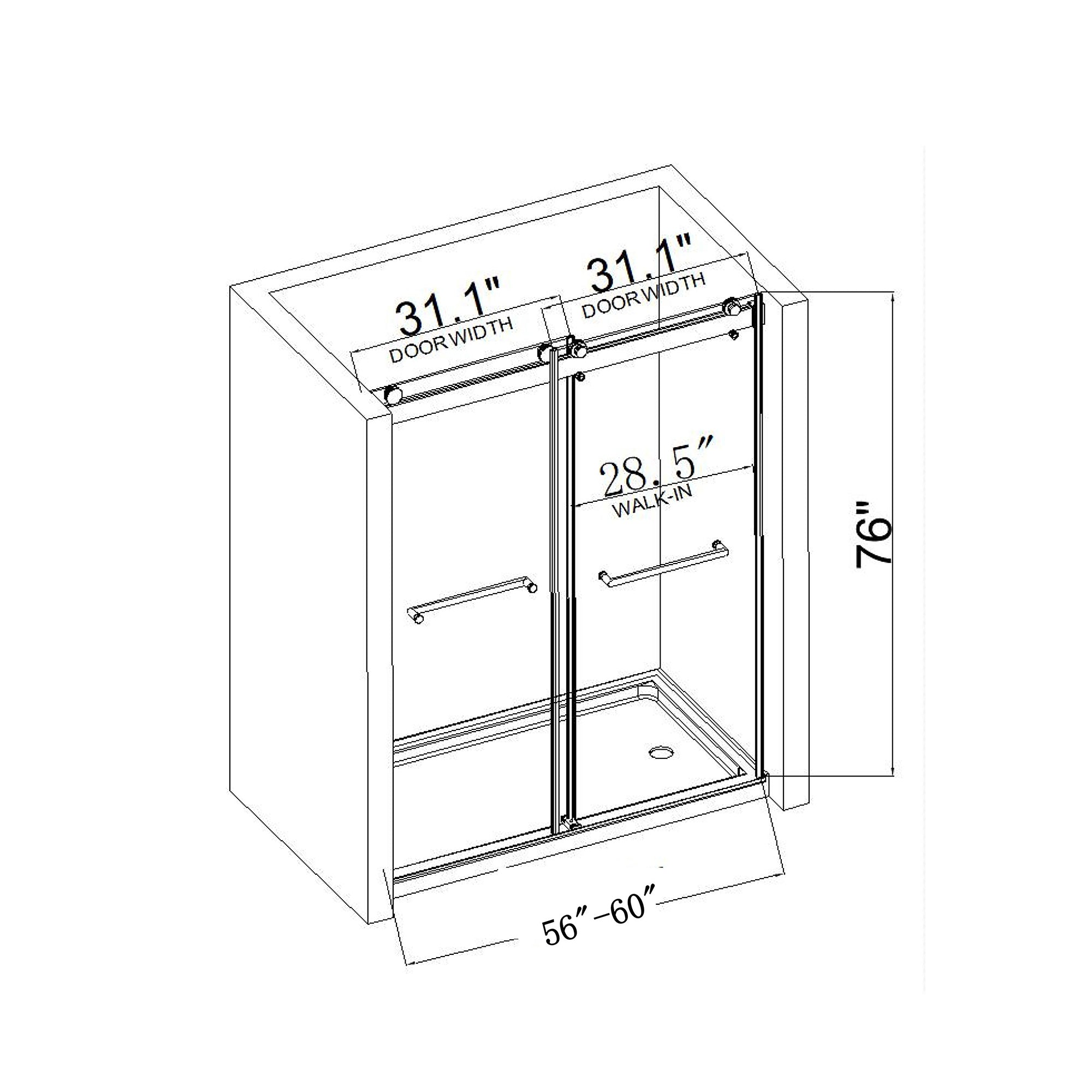 56-60"W x 76"H Double Sliding Frameless Shower Door in Matte Black with Soft-Closing and 3/8 Inch Clear Glass