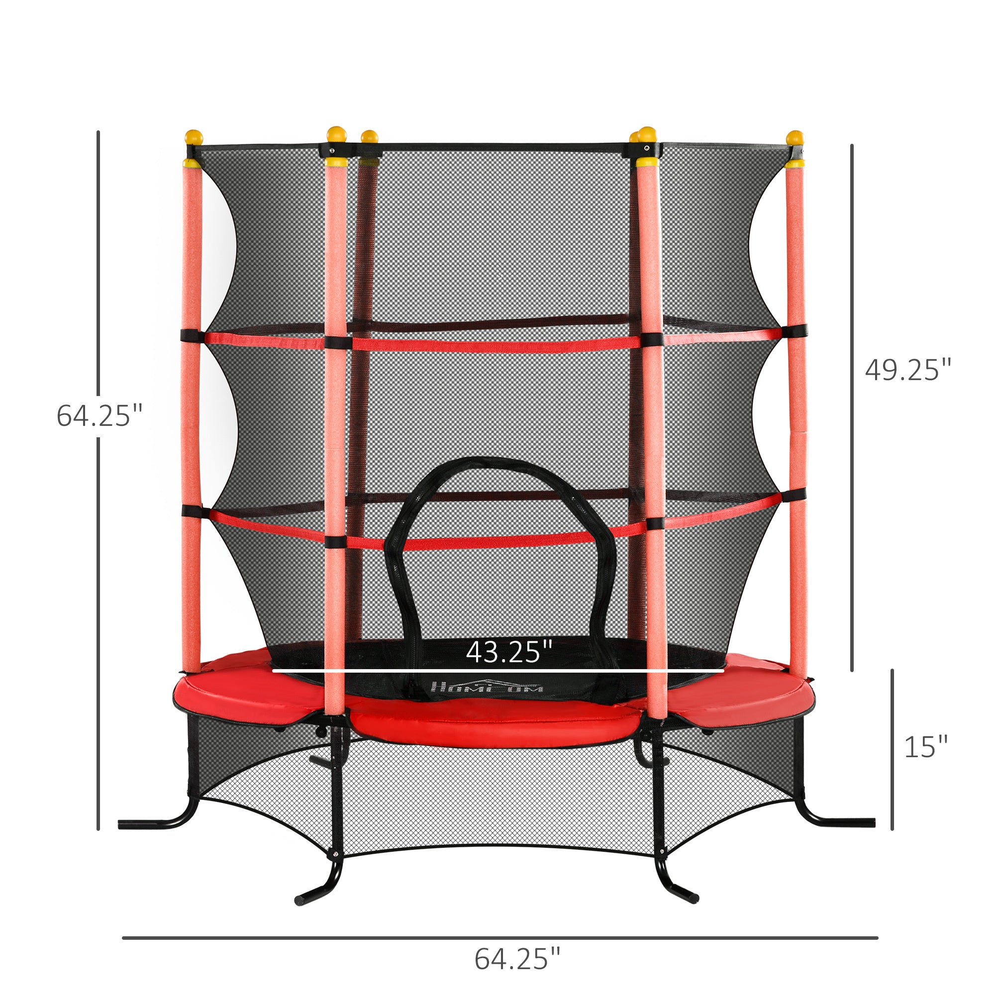 Soozier 5.3' Kids Trampoline, 64" Indoor Trampoline for Kids with Safety Enclosure for 3-10 Year Olds, Indoor & Outdoor Use, Red