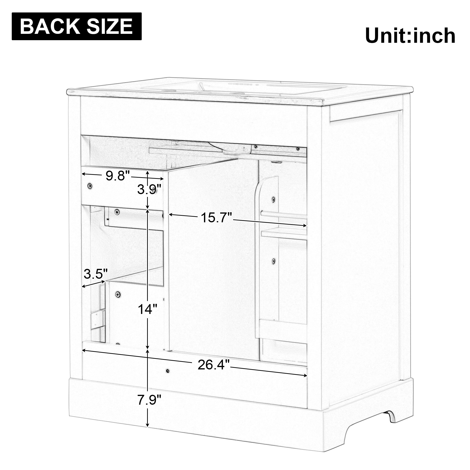 30" Bathroom Vanity with Sink Top, Bathroom Vanity Cabinet with Door and Two Drawers, MDF Boards, Solid Wood, One Package, White