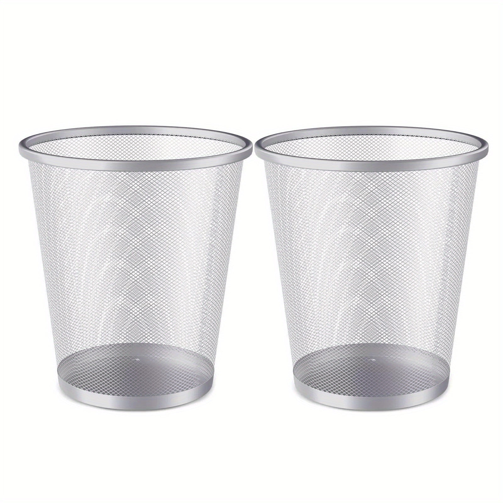 2-Piece 5-Gallon Trash Can Set – Open Top Mesh Metal Round Garbage Cans, Silver