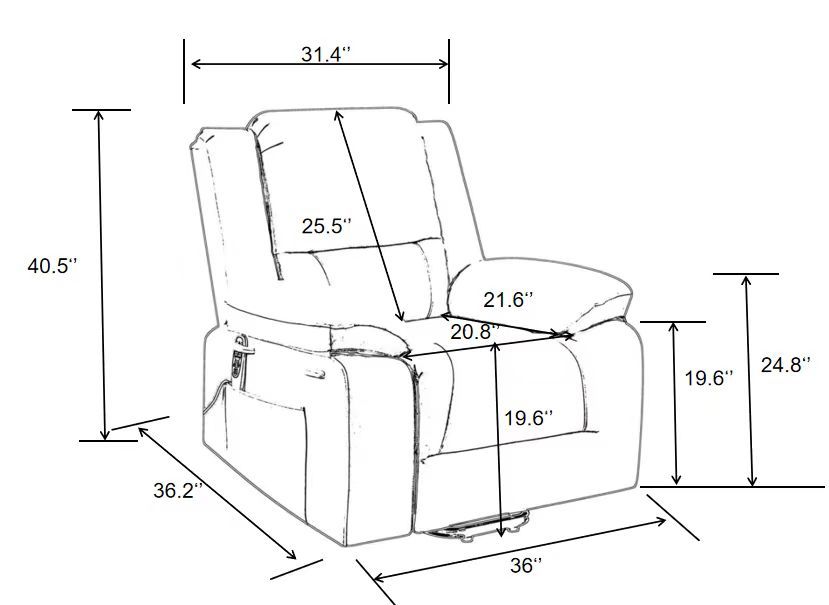 Electric Power Recliner Chair With Massage For Elderly ,Remote Control Multi-function Lifting, Timing, Cushion Heating Chair With Side Pocket Dark Grey