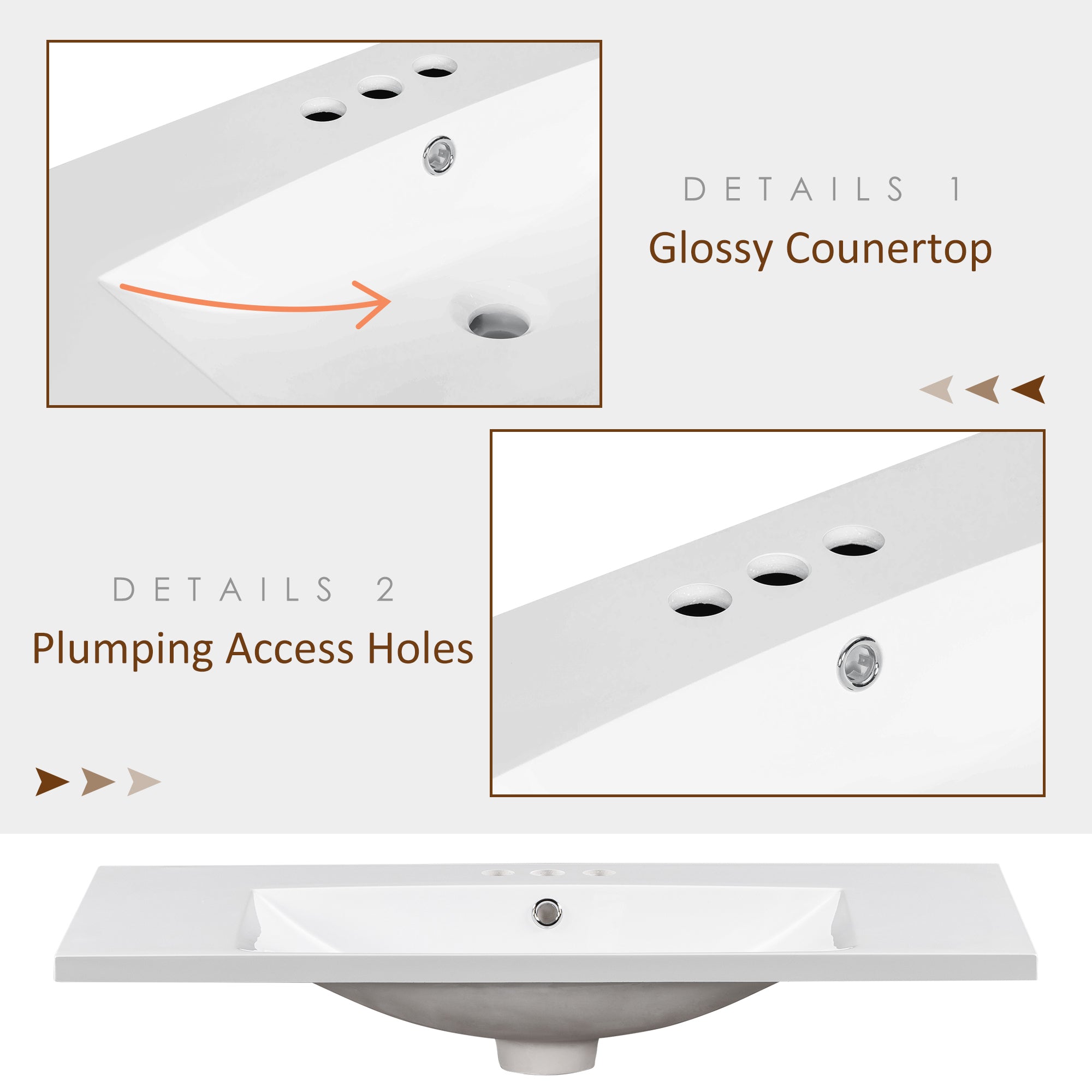 36" Single Bathroom Basin Sink, Vanity Top Only, 3-Faucet Holes, Resin (OLD SKU: WF310598AAK)