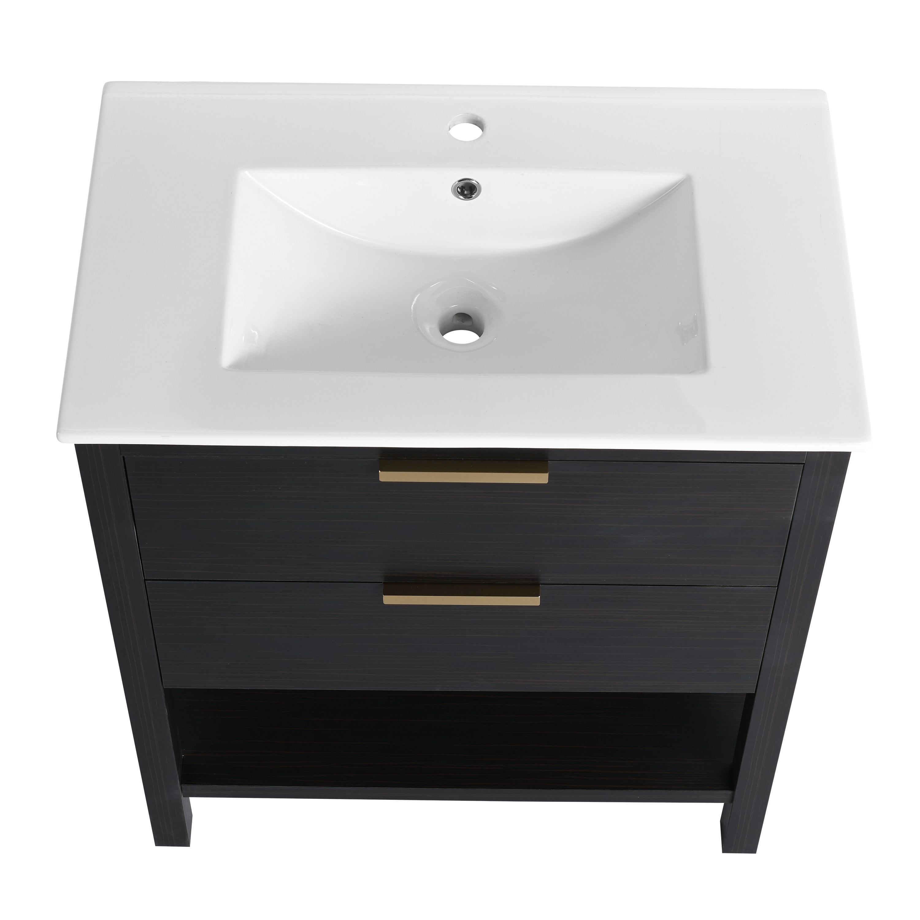 30 inch Bathroom Vanity With Sink and 2 Soft Close Drawers, Golden Handle-BVB01030BCTG-BL9075B