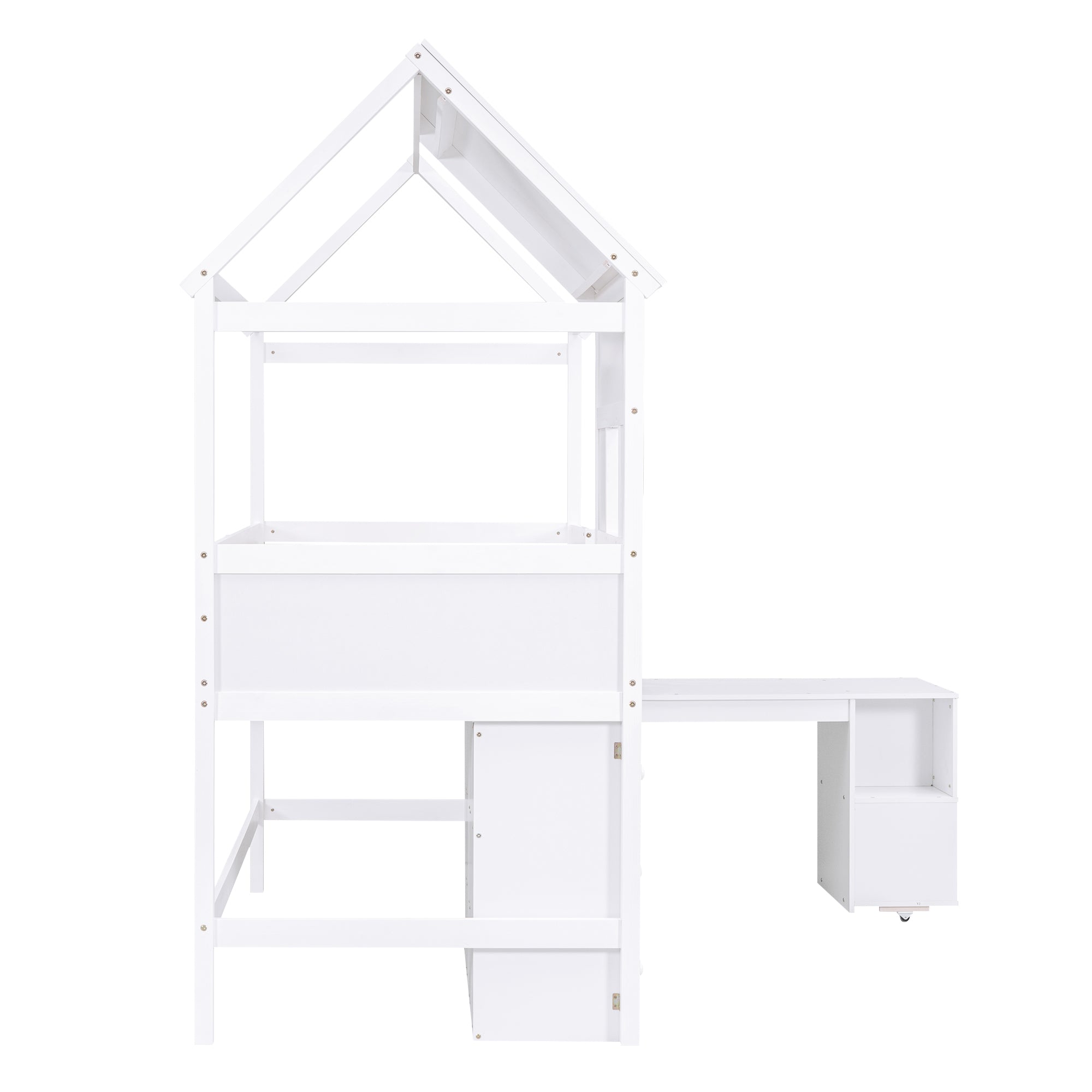 Twin Size House Loft Bed with Storage Desk and 3 Drawer Chest, White