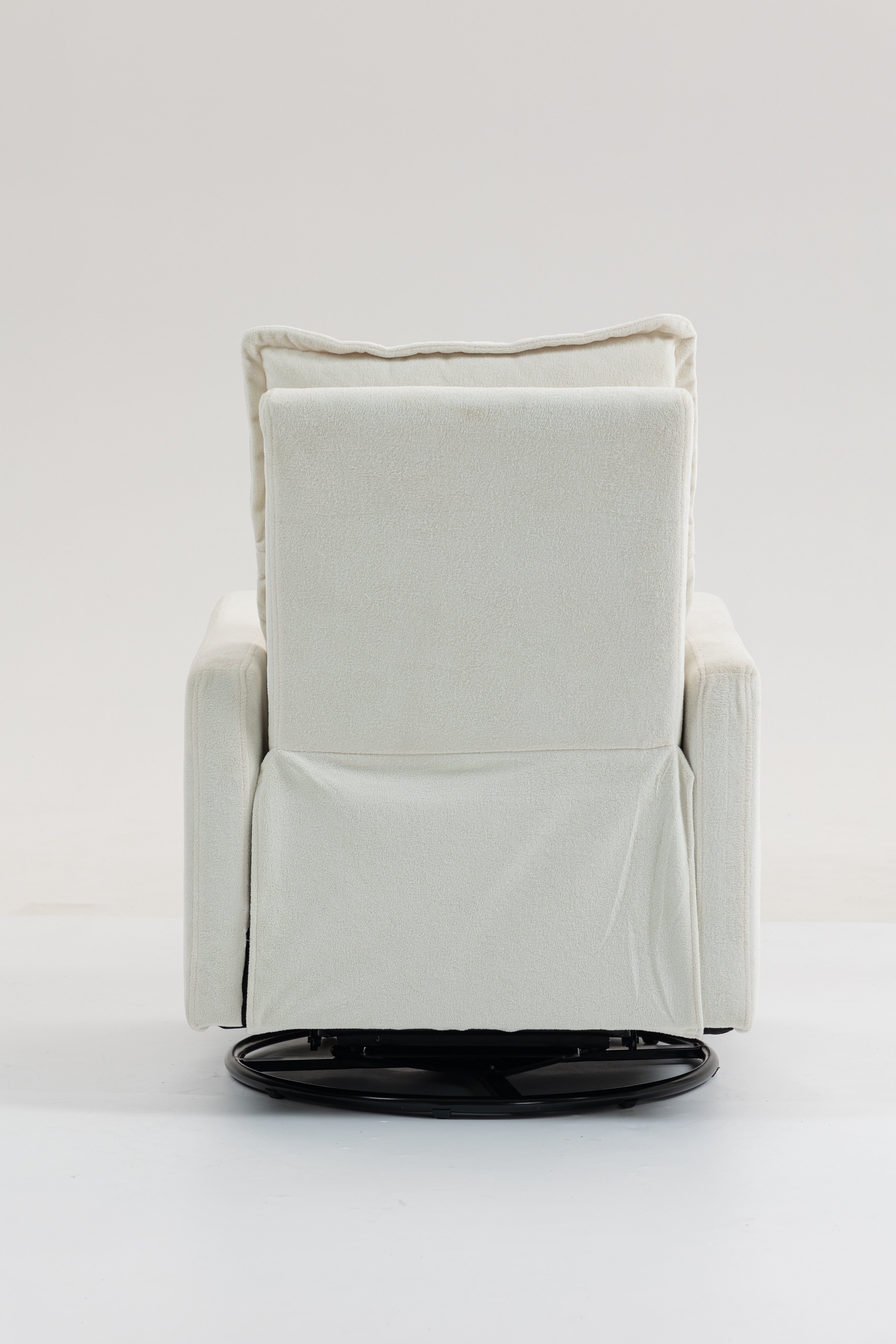 Plush single-seat accent armchair, angled side view