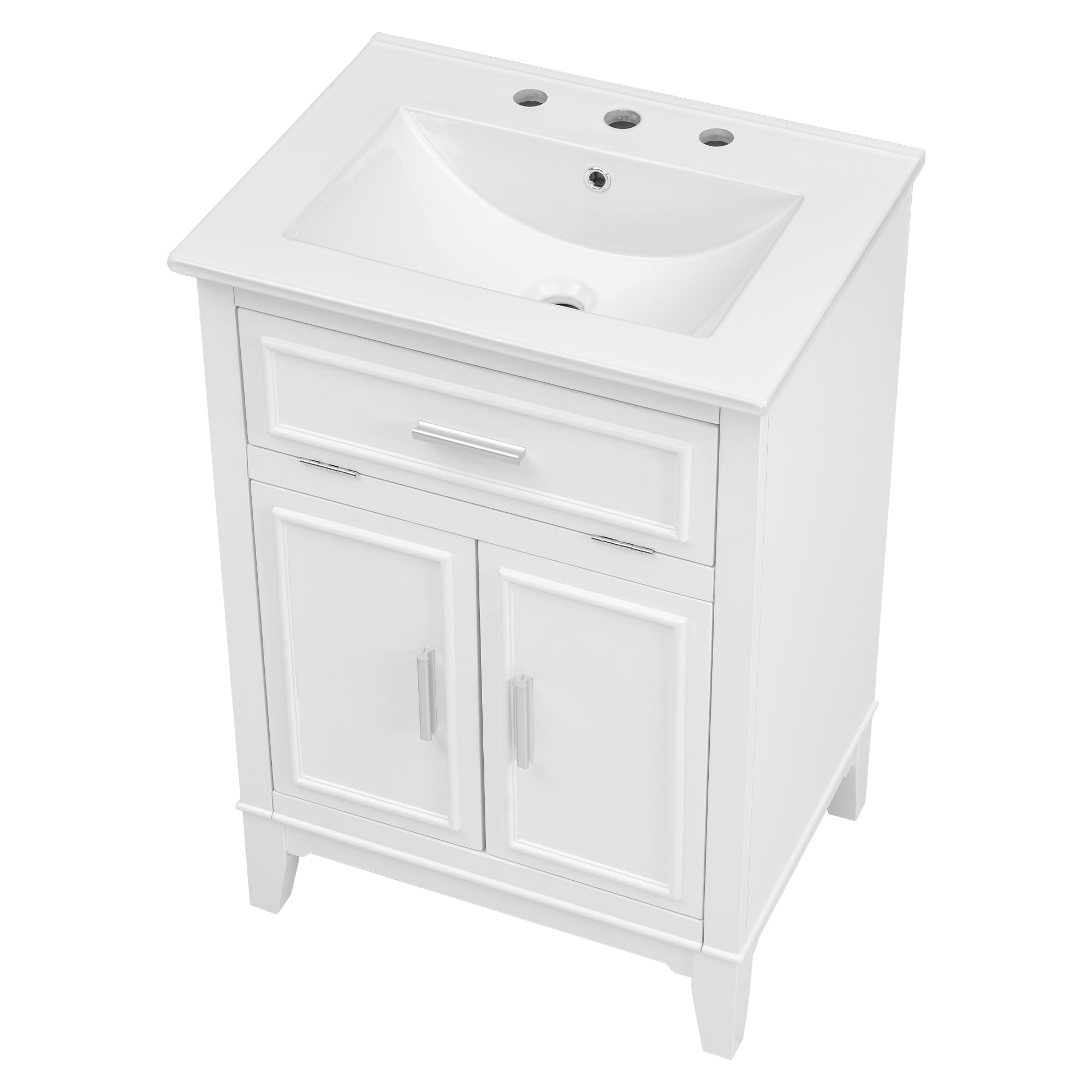 24" Bathroom Vanity with Sink, Bathroom Vanity Cabinet with One Flip Drawer and Doors, Solid Wood and MDF, White