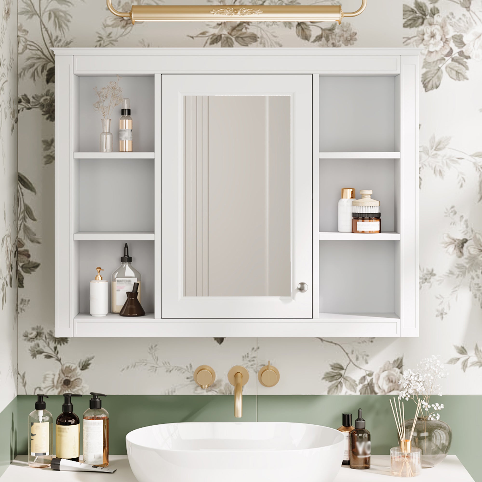 Modern wall-mounted medicine cabinet 35x28 inch with mirror front, front view