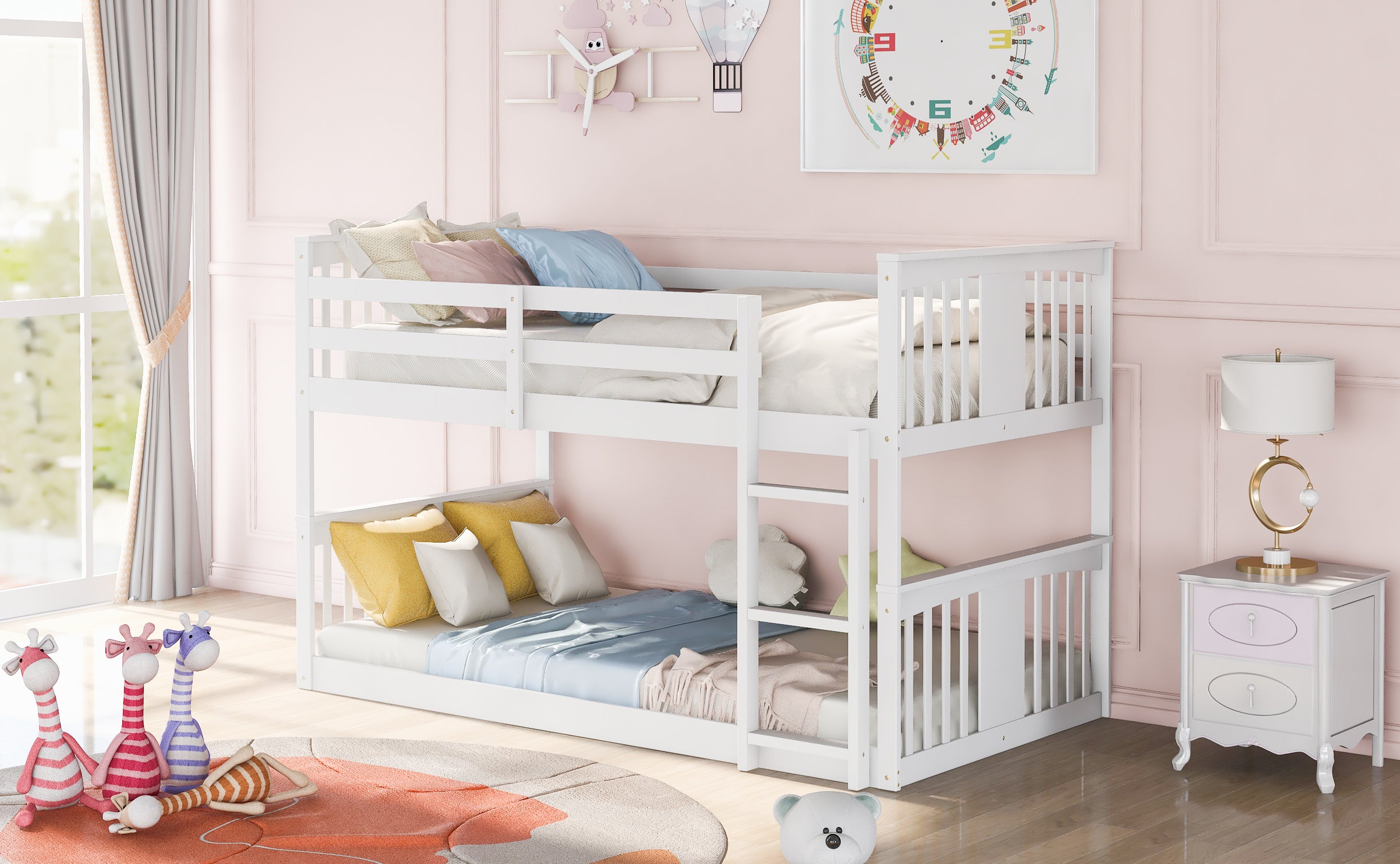 Twin Over Twin Bunk Bed with Ladder, White (Old SKU:LP000107AAK)