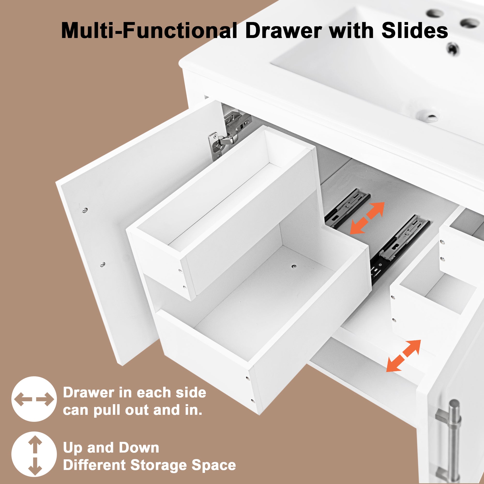 30" Bathroom Vanity with Sink, Multi-functional Bathroom Cabinet with Doors and Drawers, Solid Frame and MDF Board, White