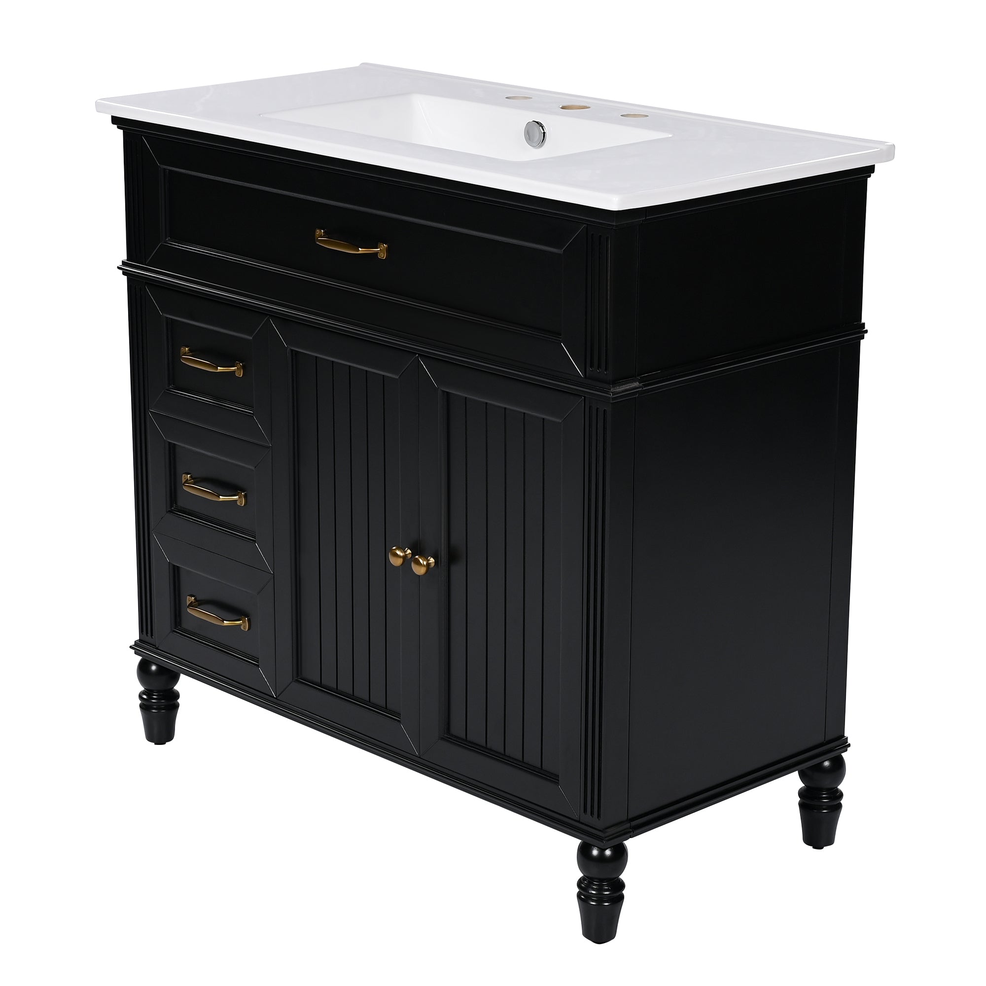 36" Bathroom Vanity with Sink, Black Bathroom Cabinet with Drawers, Solid Frame and MDF Board, One Package